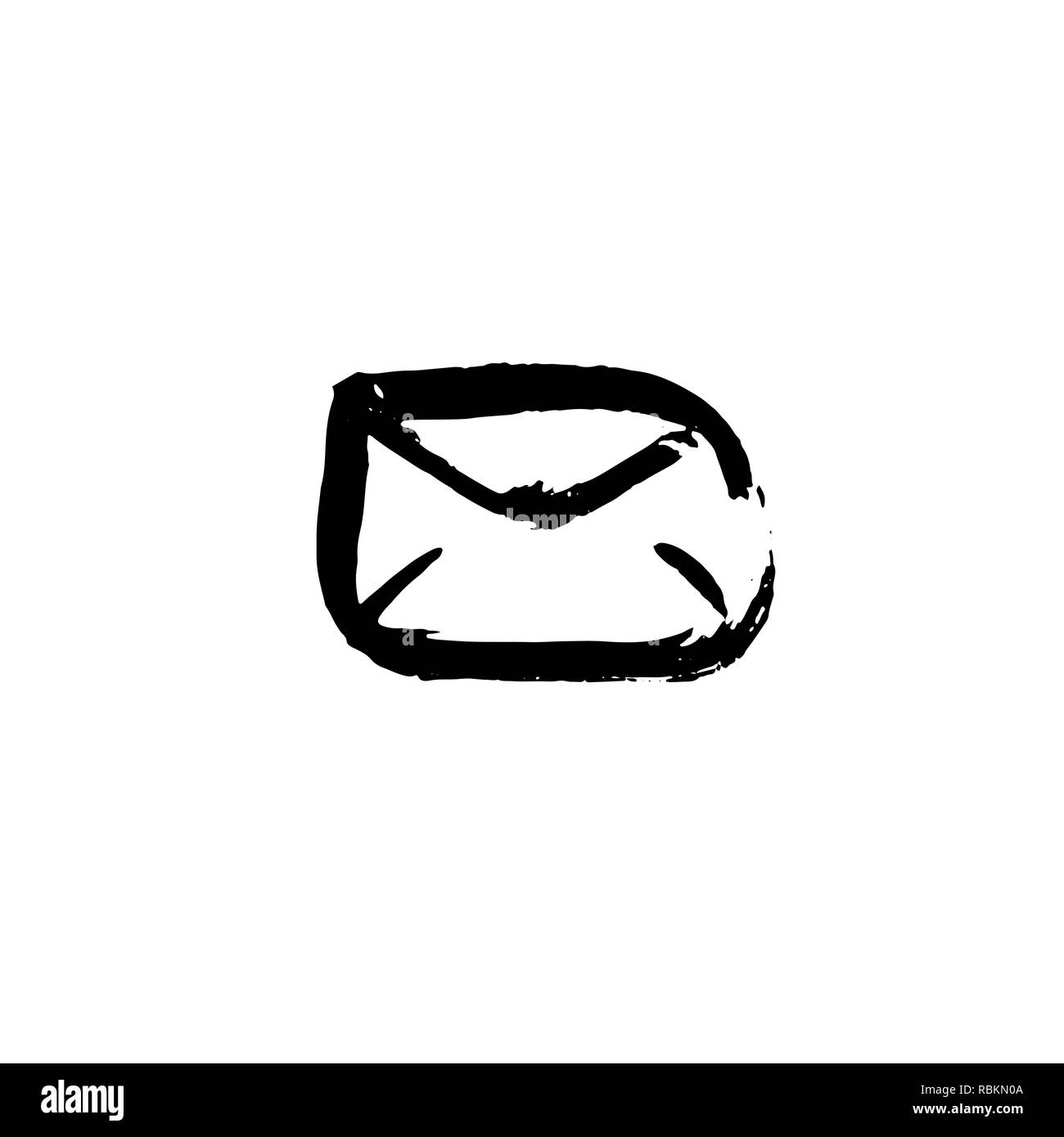 Mail grunge icône. Lettre d'encre pinceau vector illustration. Illustration de Vecteur