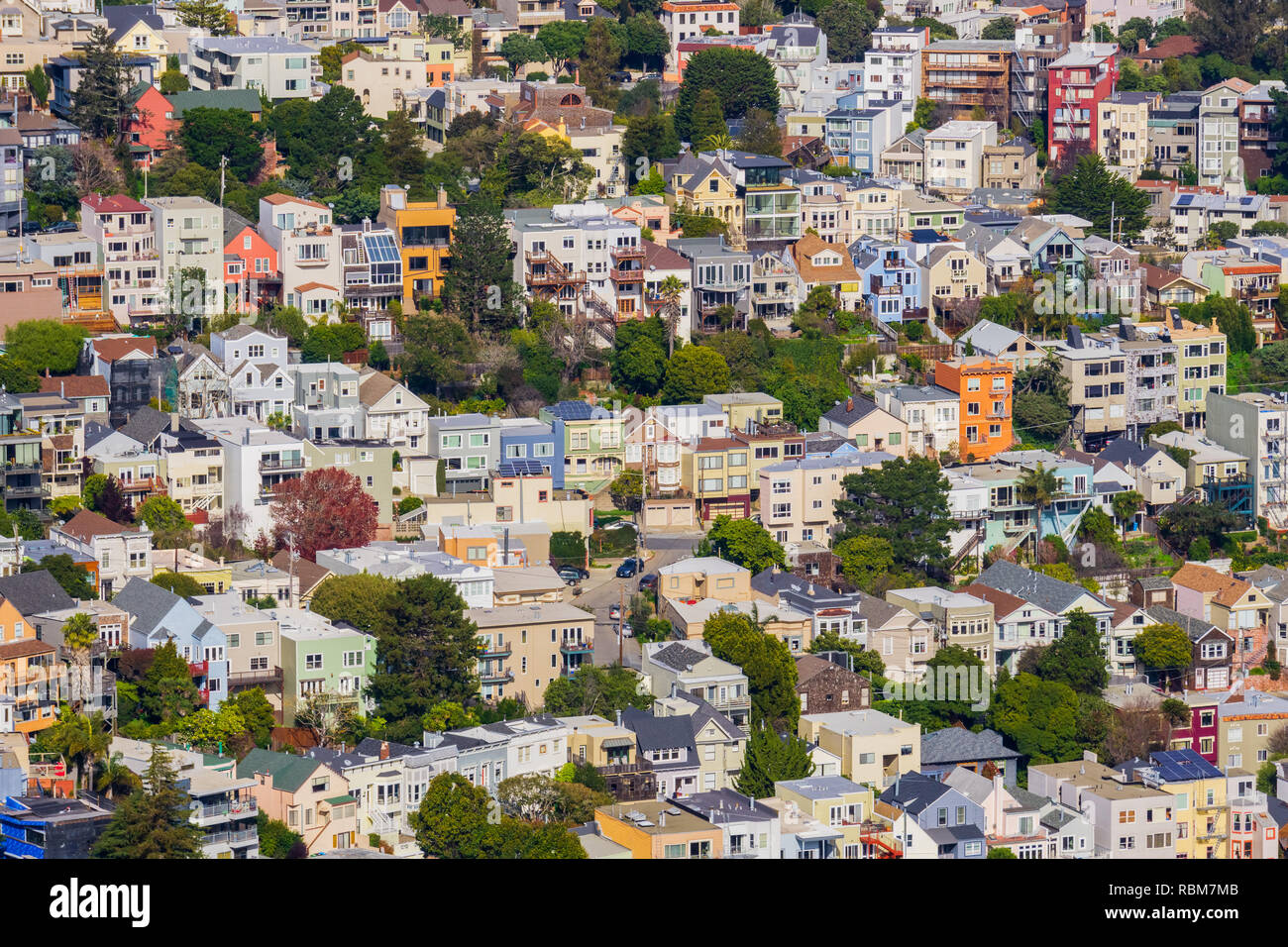 Vue aérienne des zones résidentielles de San Francisco, Californie Banque D'Images