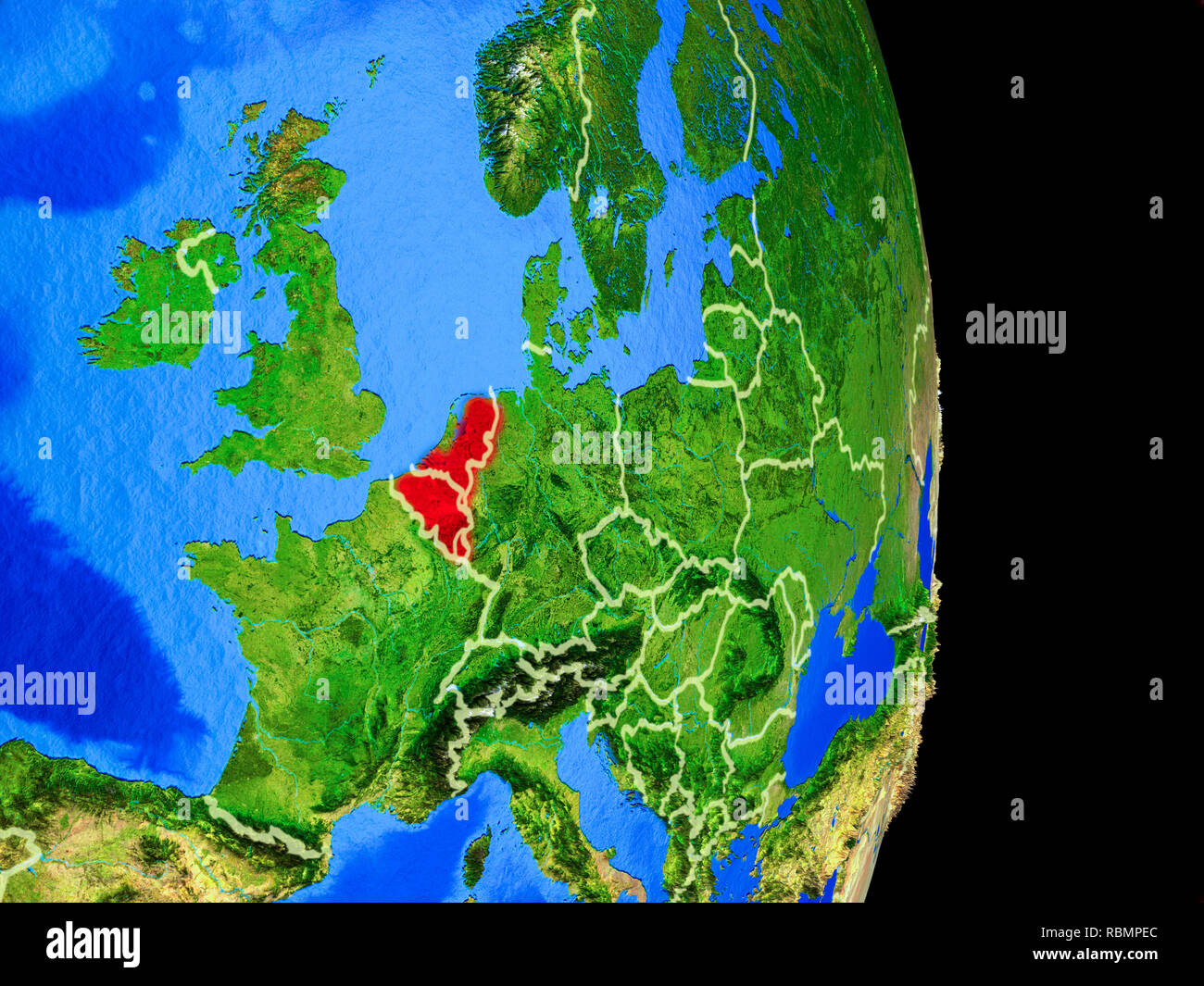 L'Union Benelux sur modèle réaliste de la planète Terre avec des frontières du pays et très détaillée de la surface de la planète. 3D illustration. Éléments de cette image furnis Banque D'Images