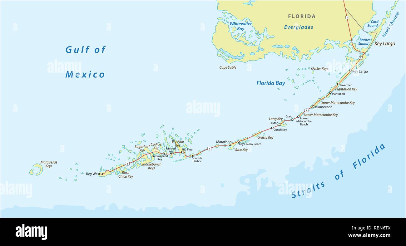 Detaild florida keys road et voyage carte vectorielle Illustration de Vecteur
