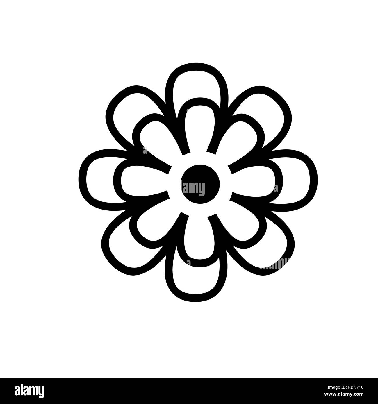 Icône fleur est un symbole moderne et à la mode pour la conception graphique et web. Couleur : noir, isolé sur fond blanc. Banque D'Images