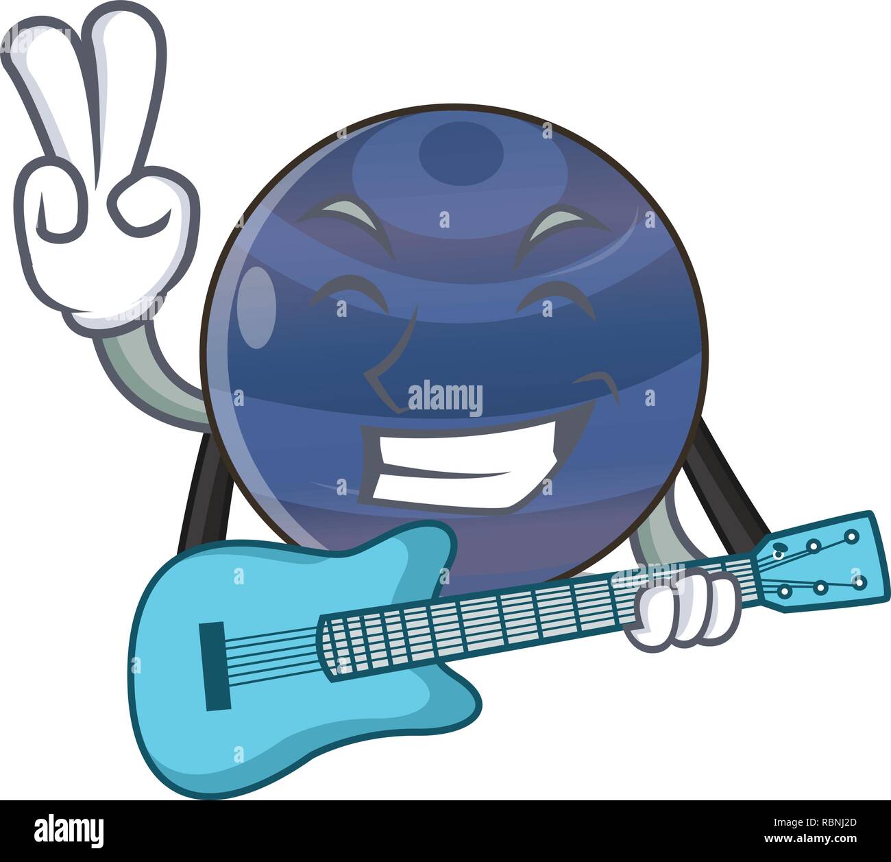 Avec guitare planète Neptune au-dessus de la caricature du ciel Illustration de Vecteur