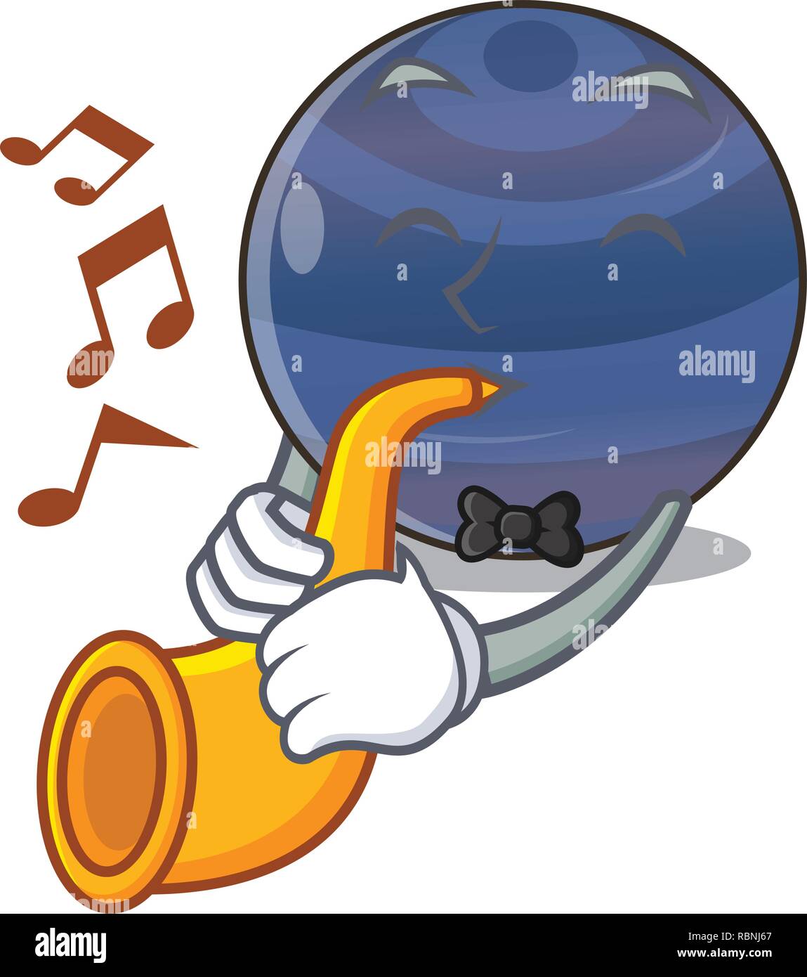 Trompette avec la planète Neptune au-dessus de la caricature du ciel Illustration de Vecteur