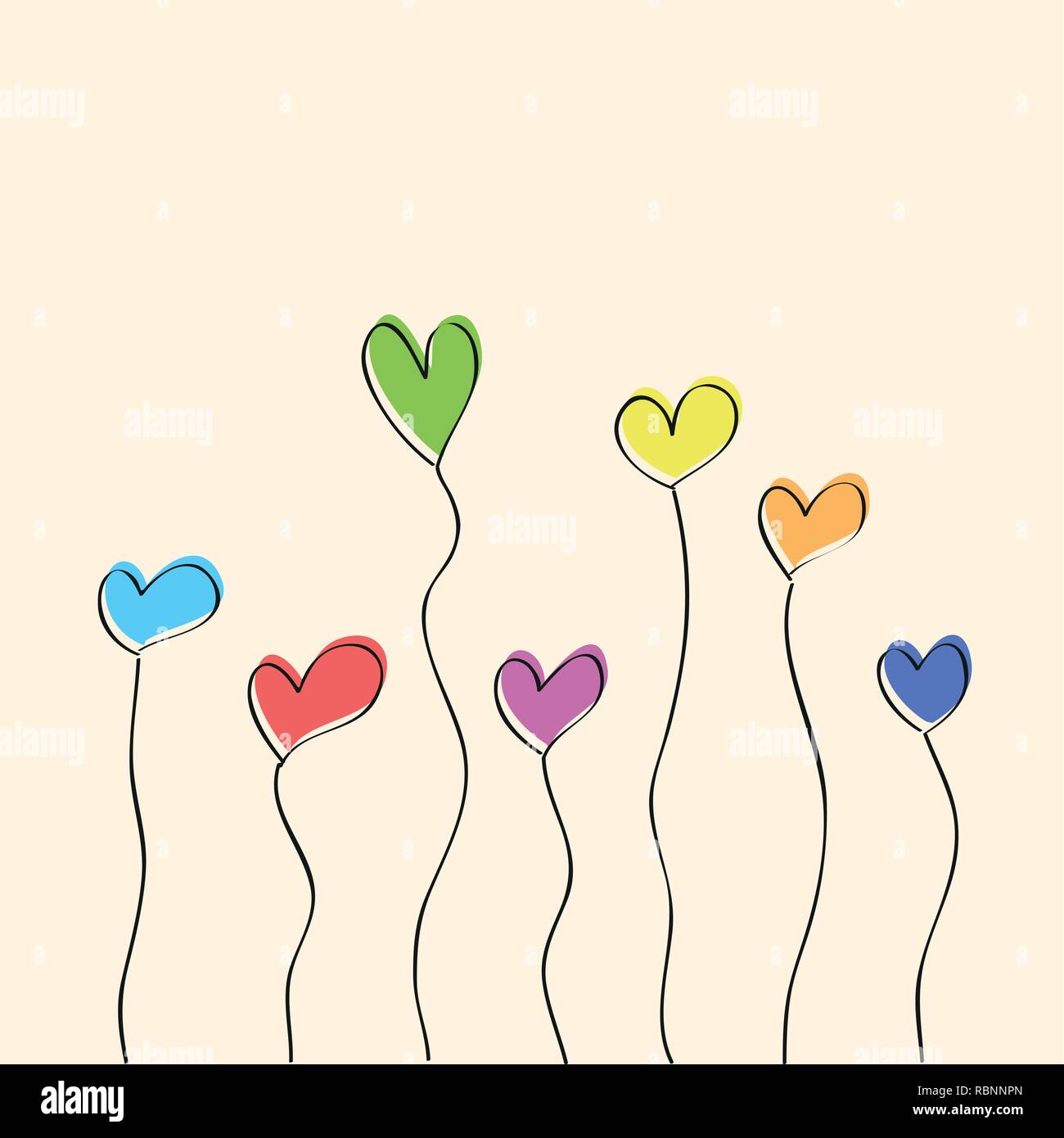 Coeurs colorés dessin simple et mariage pour la Saint-Valentin vector illustration EPS10 Illustration de Vecteur