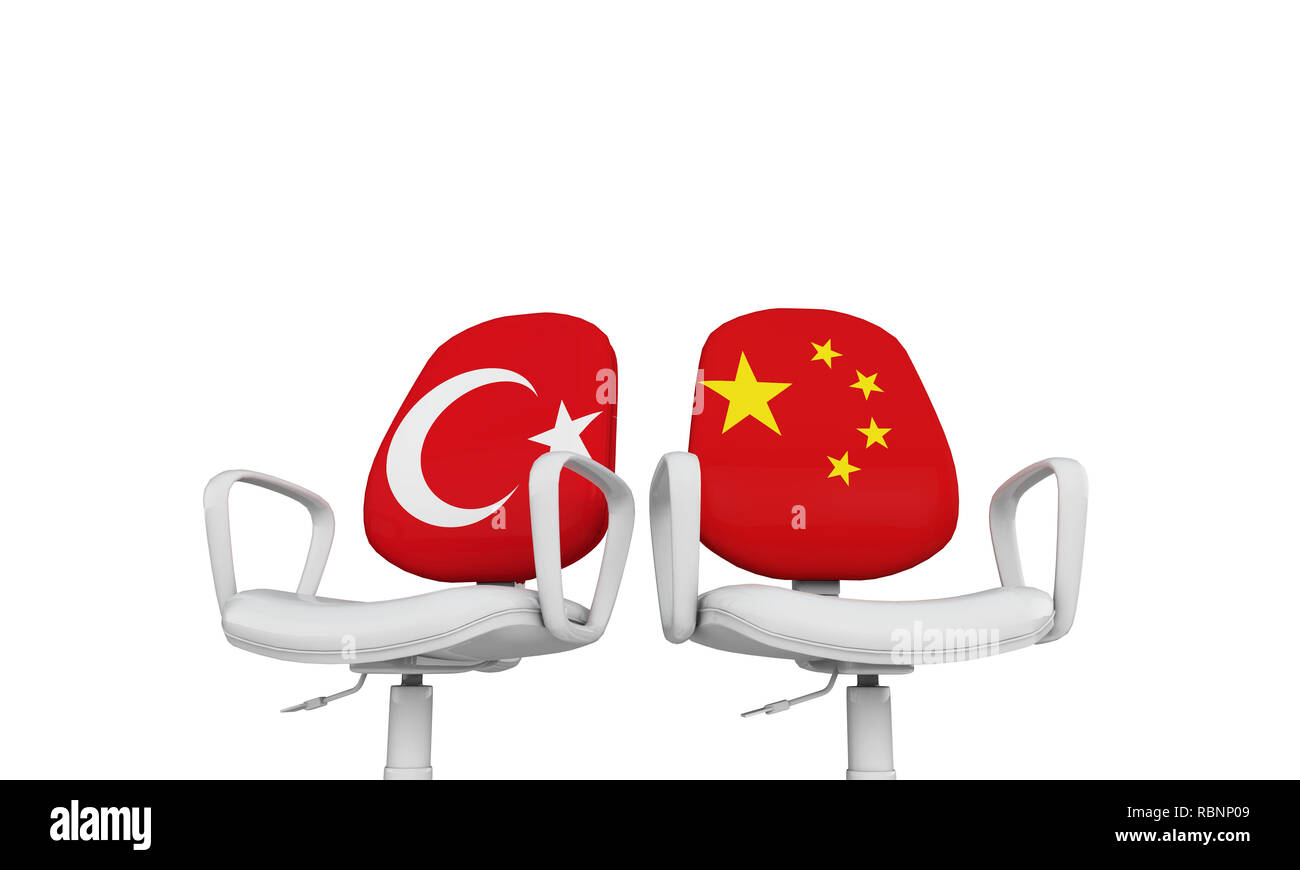 La Turquie et la Chine chaires d'entreprise. Concept des relations internationales. Le Rendu 3D Banque D'Images