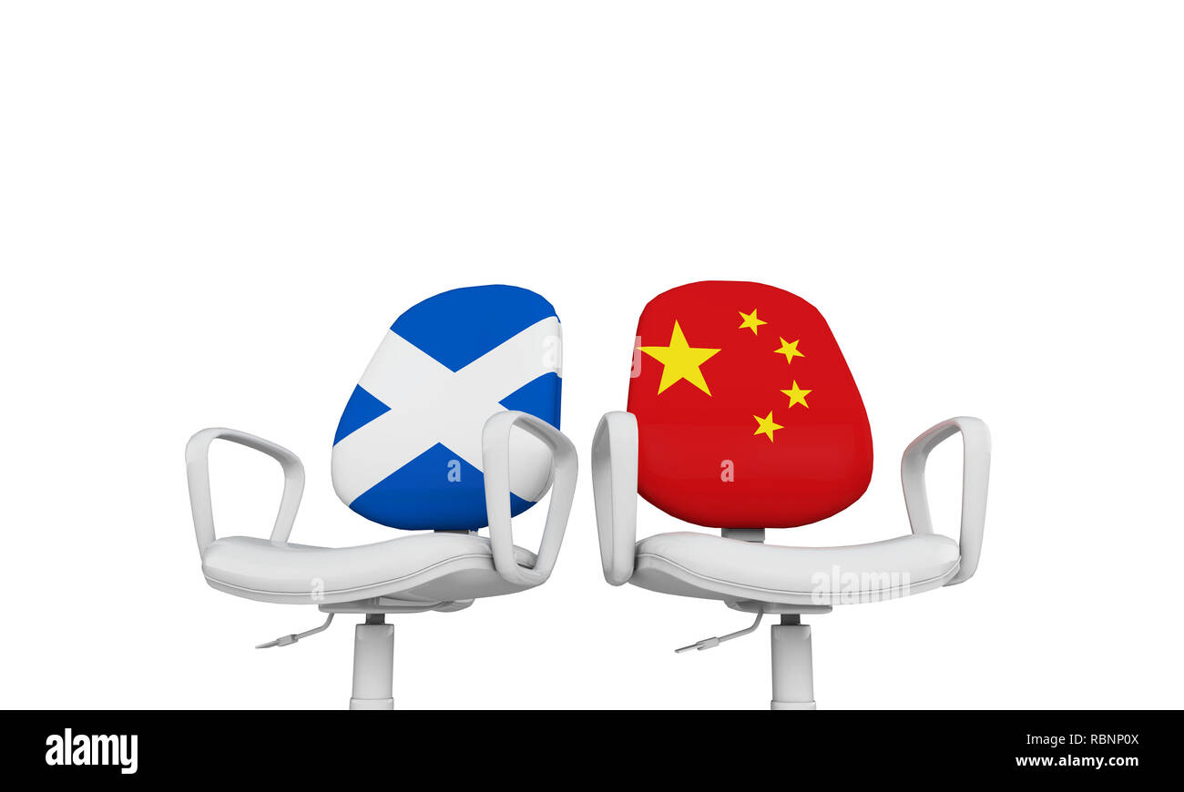 L'Ecosse et d'affaires en Chine des chaises. Concept des relations internationales. Le Rendu 3D Banque D'Images