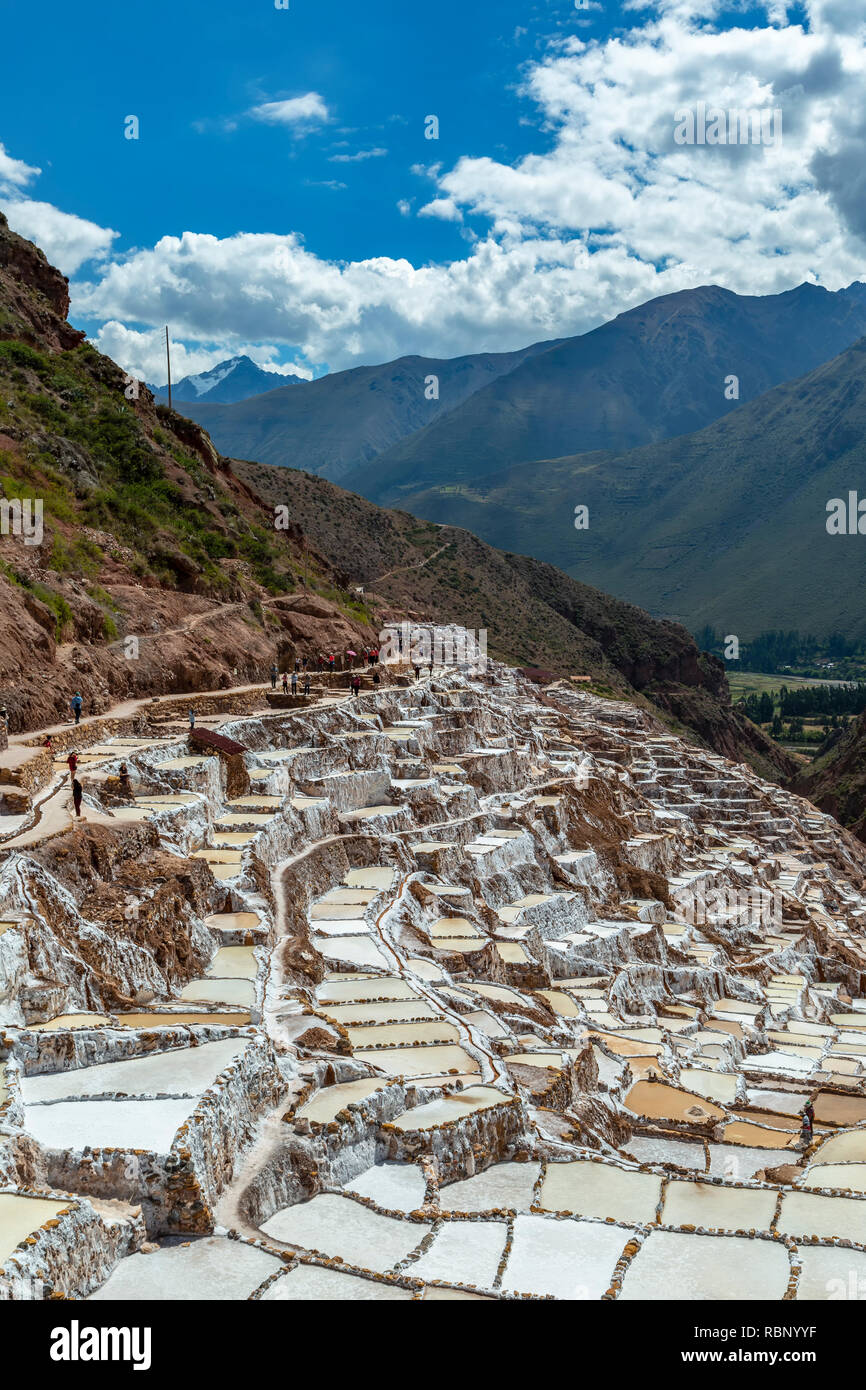 Salines, Salineras de Maras mines de sel, Cusco, Pérou Banque D'Images