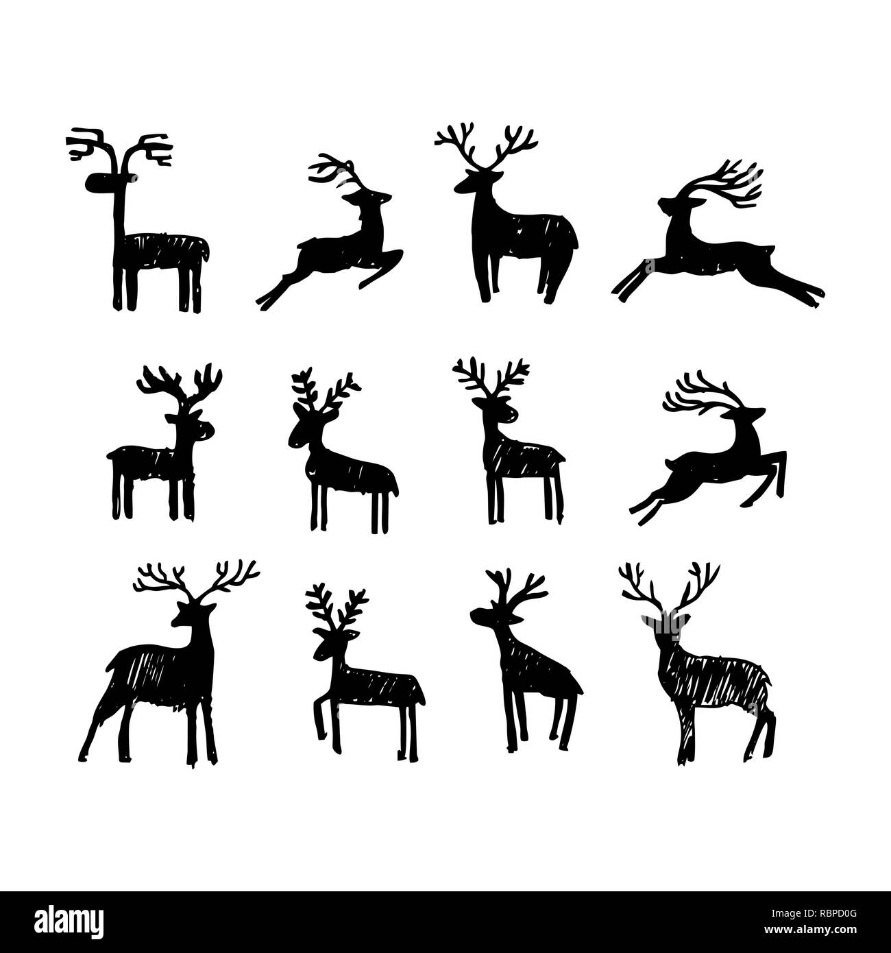 Le cerf de Noël dessiné à la main pour l'hiver et vacances d'illustrations. Illustration de Vecteur