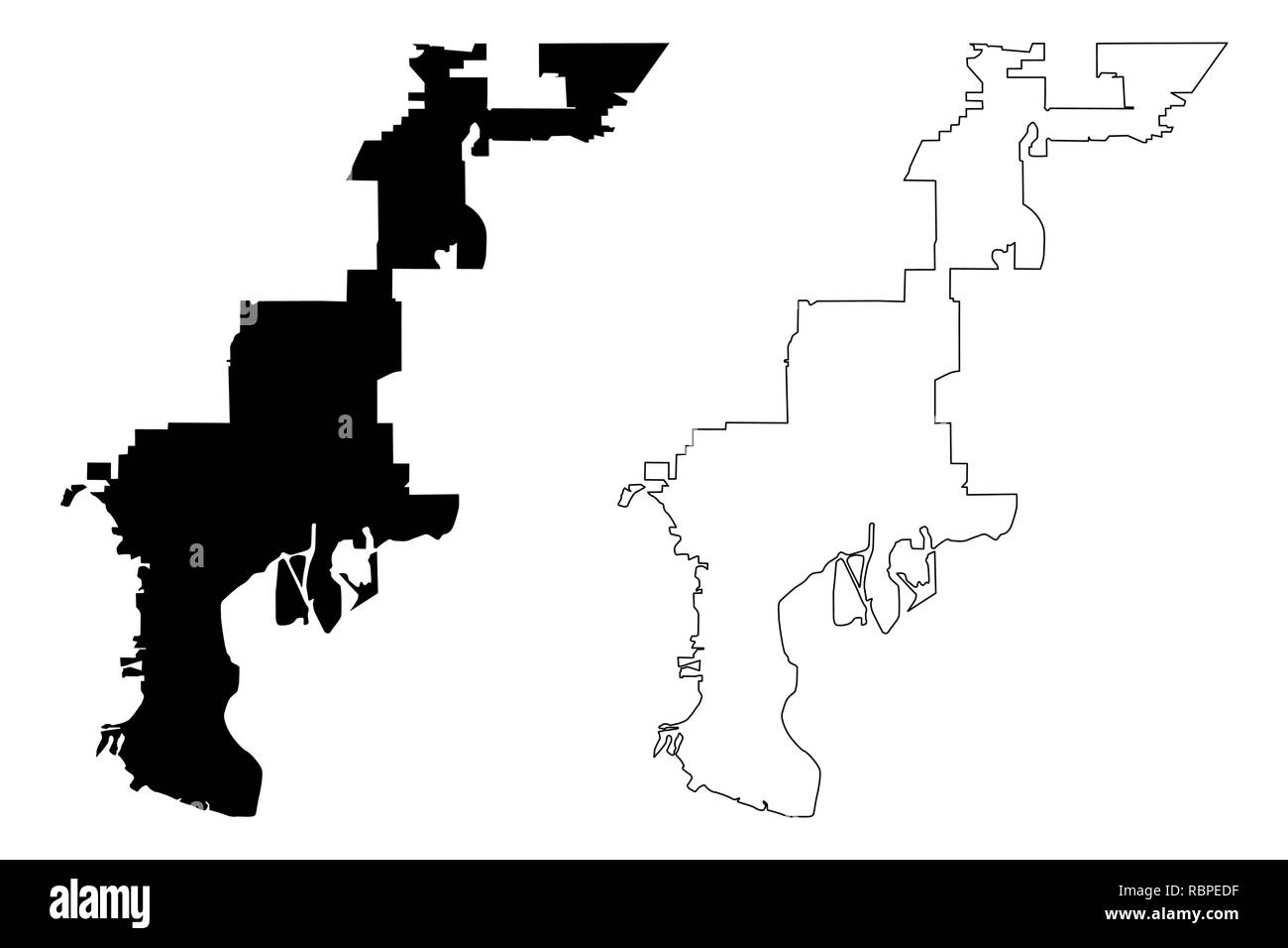 La ville de Tampa (États-Unis villes, United States of America, USA) site vector illustration, scribble sketch carte Ville de Tampa Illustration de Vecteur