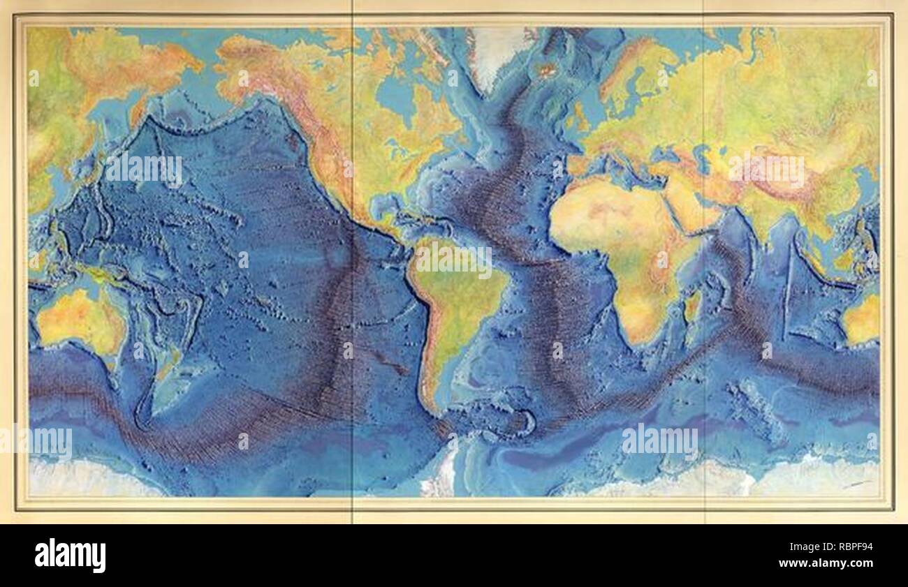 (Manuscrit peinture de Heezen-Tharp plan de l'océan mondial par Berann). Banque D'Images