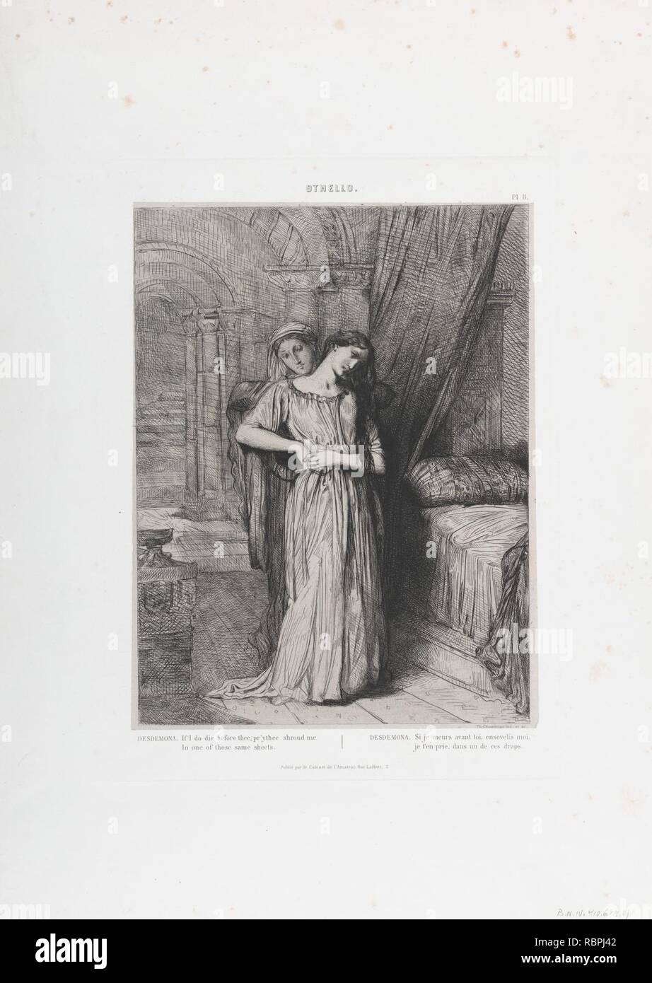 "Si je ne meure avant toi, pr'ythee m'enveloppe dans une de ces mêmes feuilles'- 8 plaque d'Othello (Acte 4, scène 3) Banque D'Images
