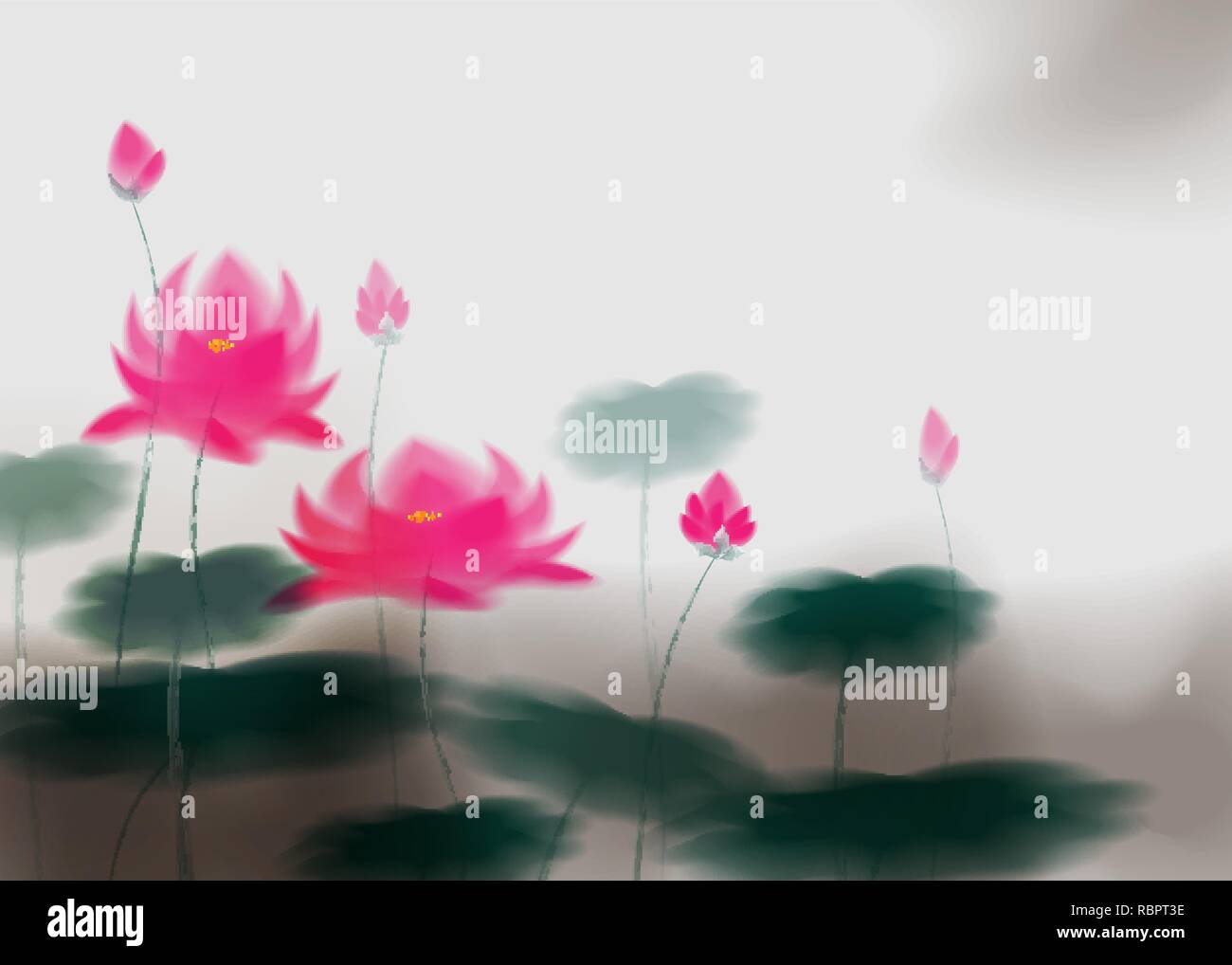 Carte avec fleur de lotus, lotus effet d'encre. En vertu de la stylisation de travail d'artistes chinois. Eps 10 Illustration de Vecteur