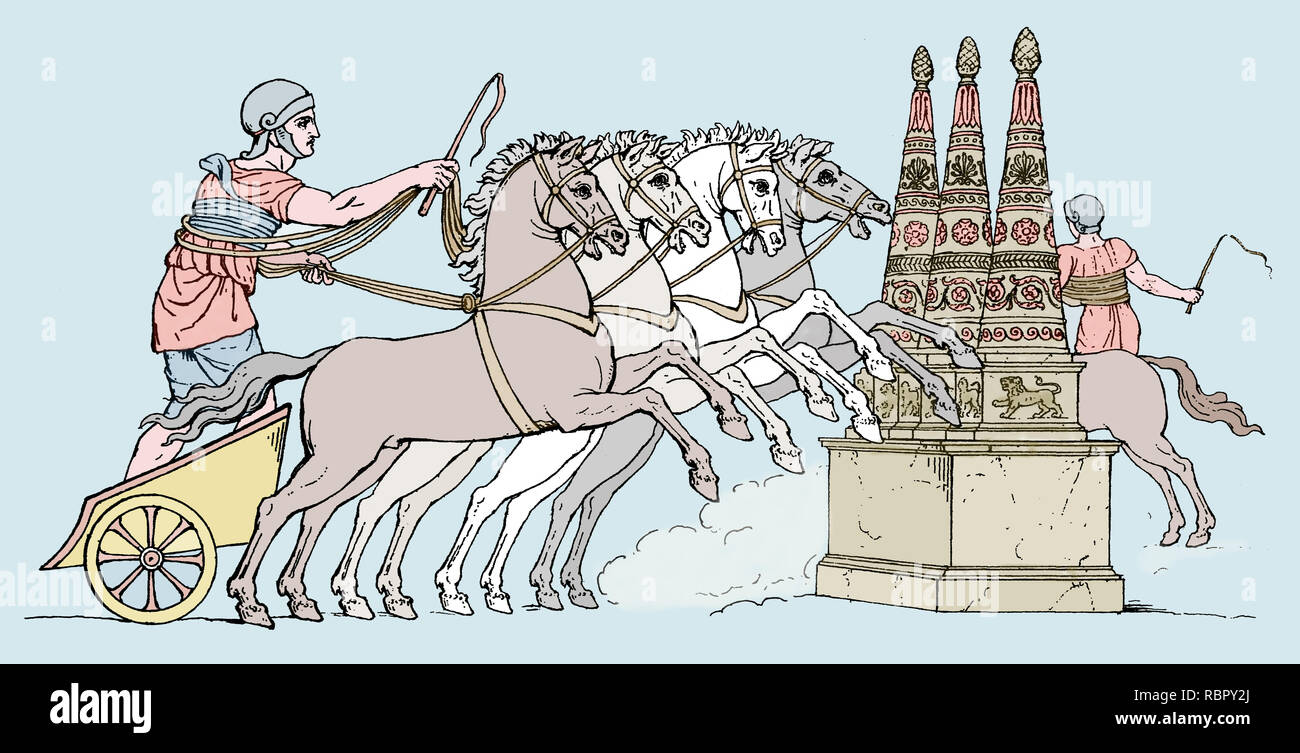 L'empire romain. Les courses de chars romains. Gravure, 19ème siècle. Banque D'Images