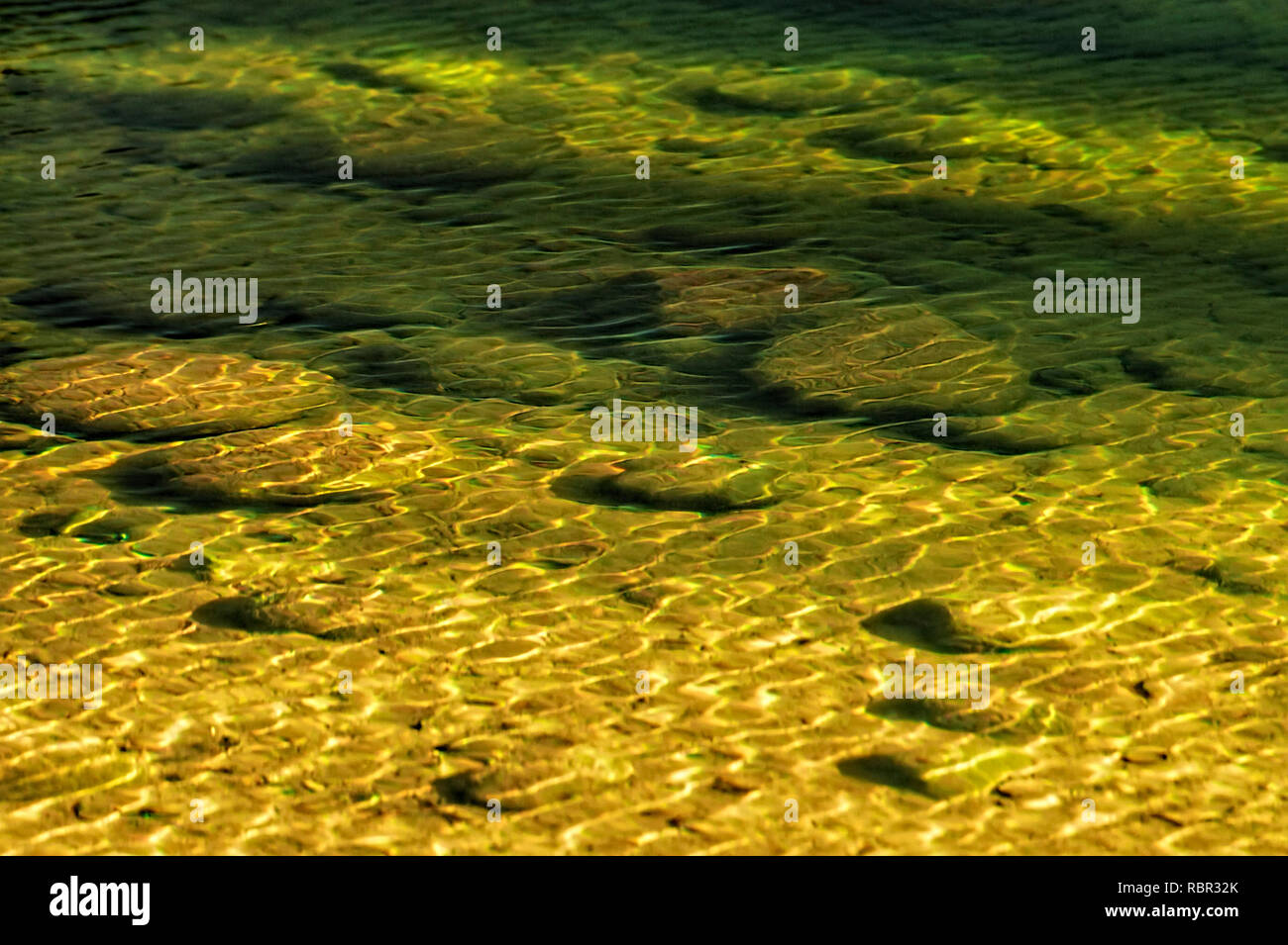 Close up of rocks en vertu de l'ondulation de l'eau dans un lit de rivière. Banque D'Images