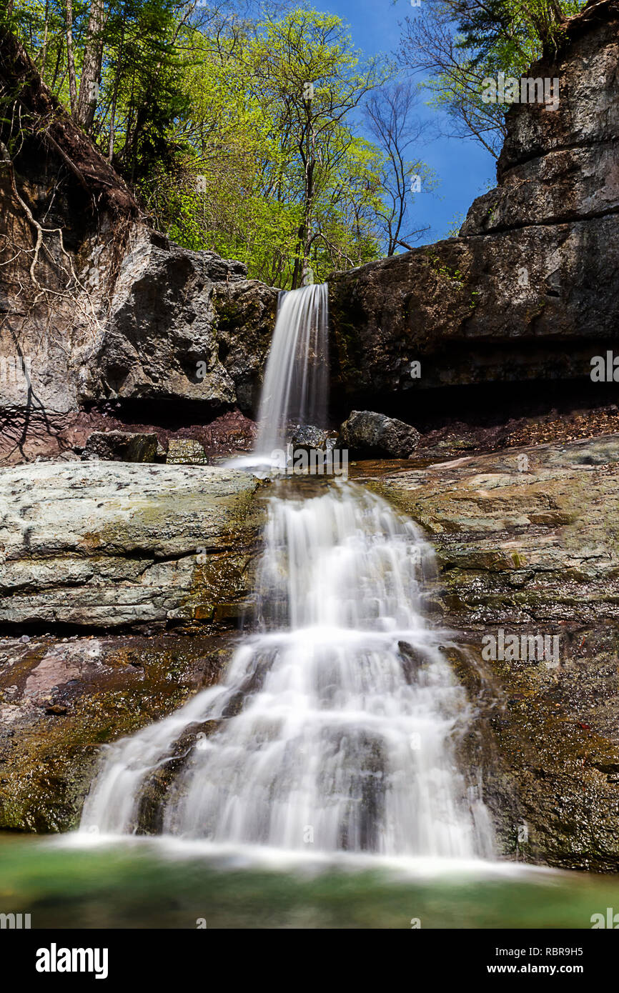 Petites chutes cascade dans la forêt près de Vladivostok, Russie Banque D'Images