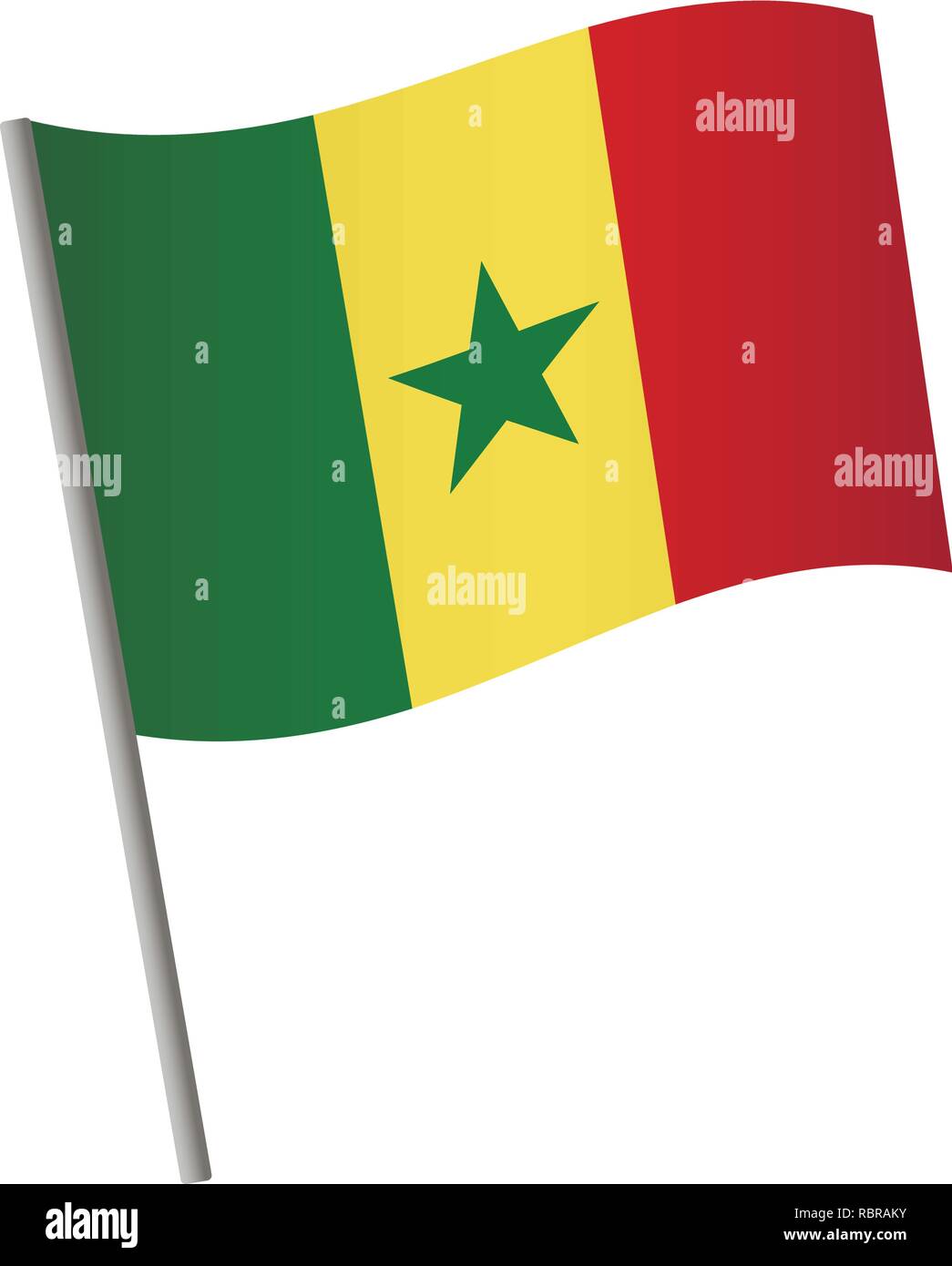 L'icône du drapeau du Sénégal. Drapeau national du Sénégal sur un poteau, vector illustration. Illustration de Vecteur