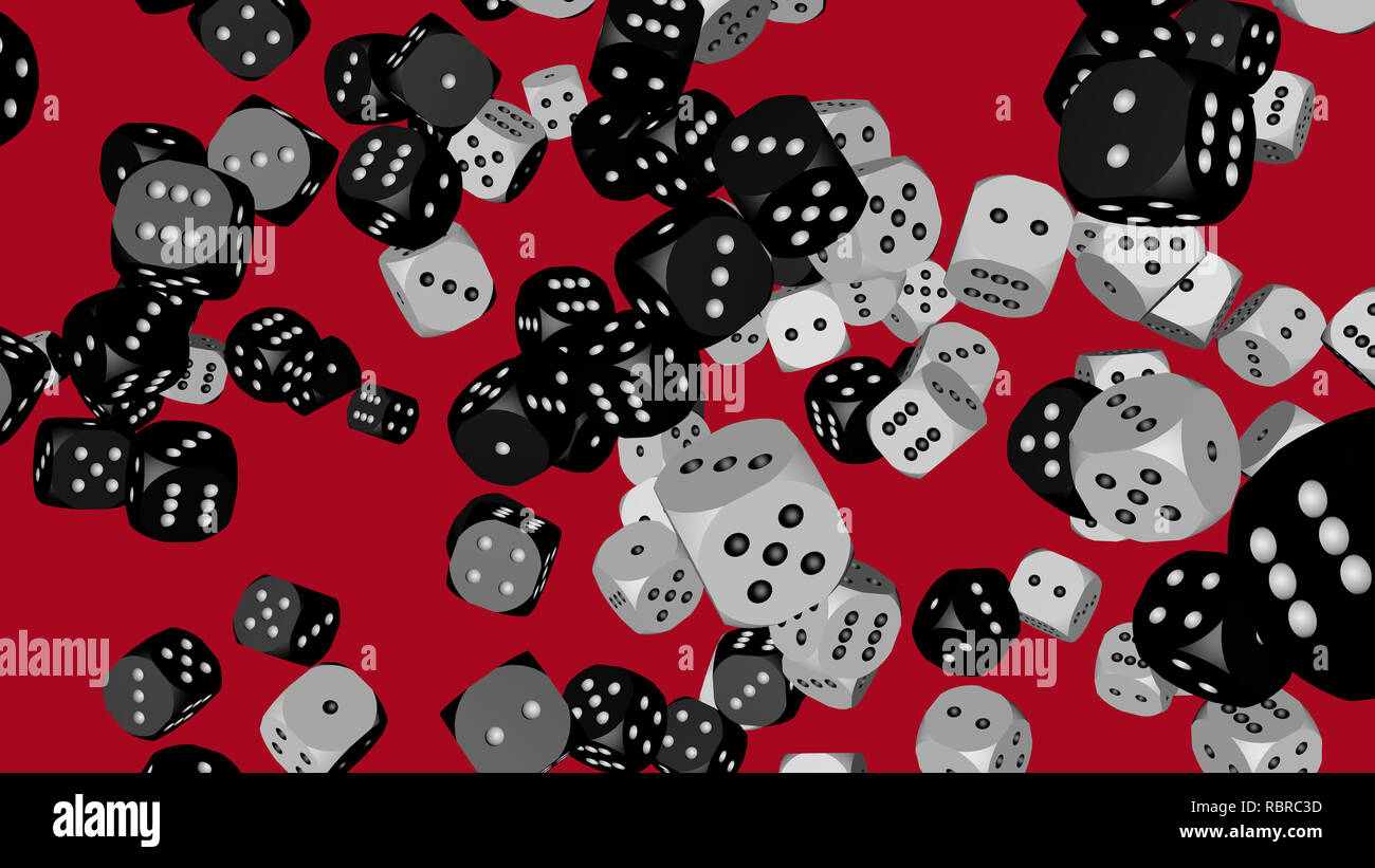 Dés noir et blanc, 3D illustration sur rouge Banque D'Images