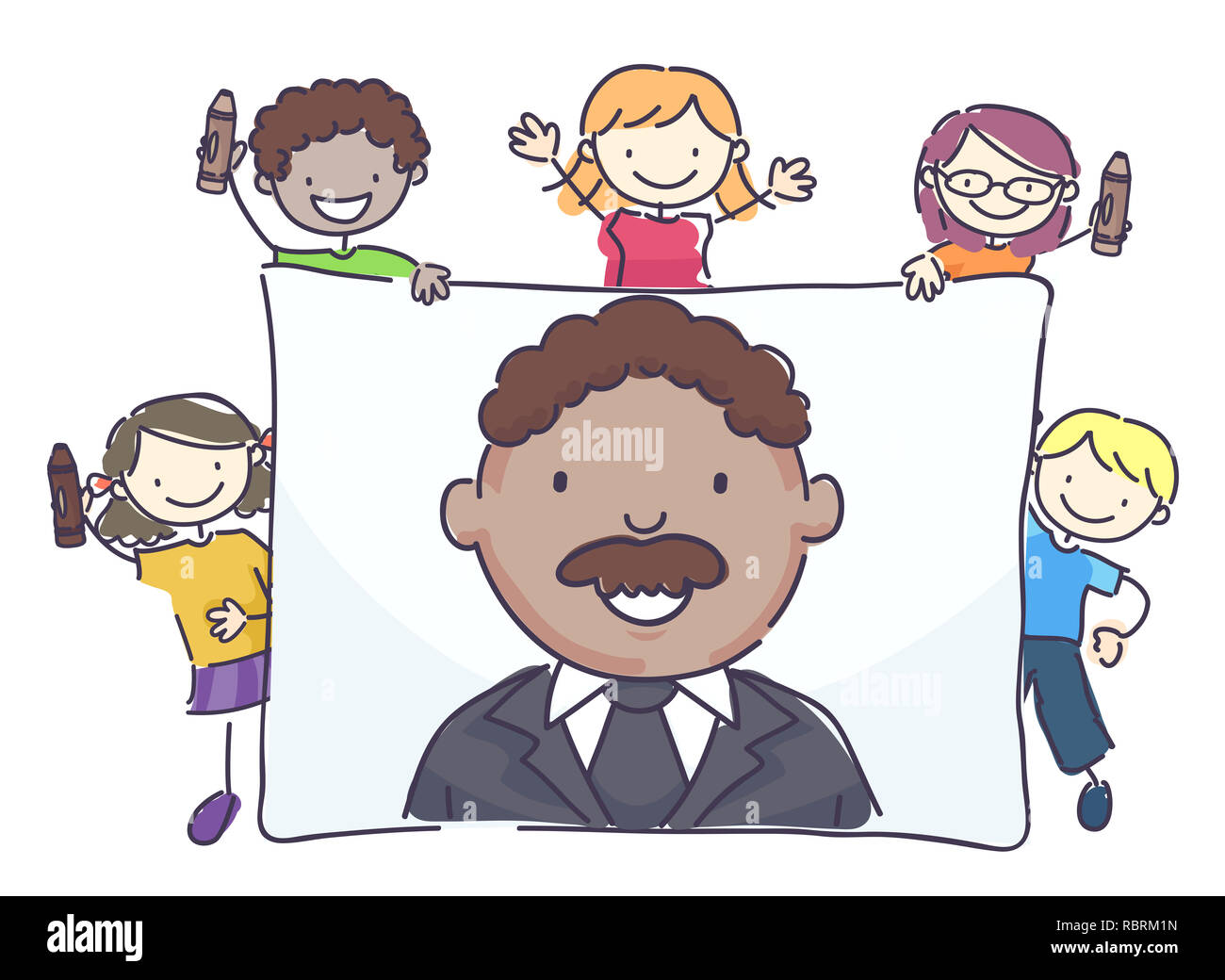 Illustration de Stickman Kids montrant leur dessin de Martin Luther King Banque D'Images