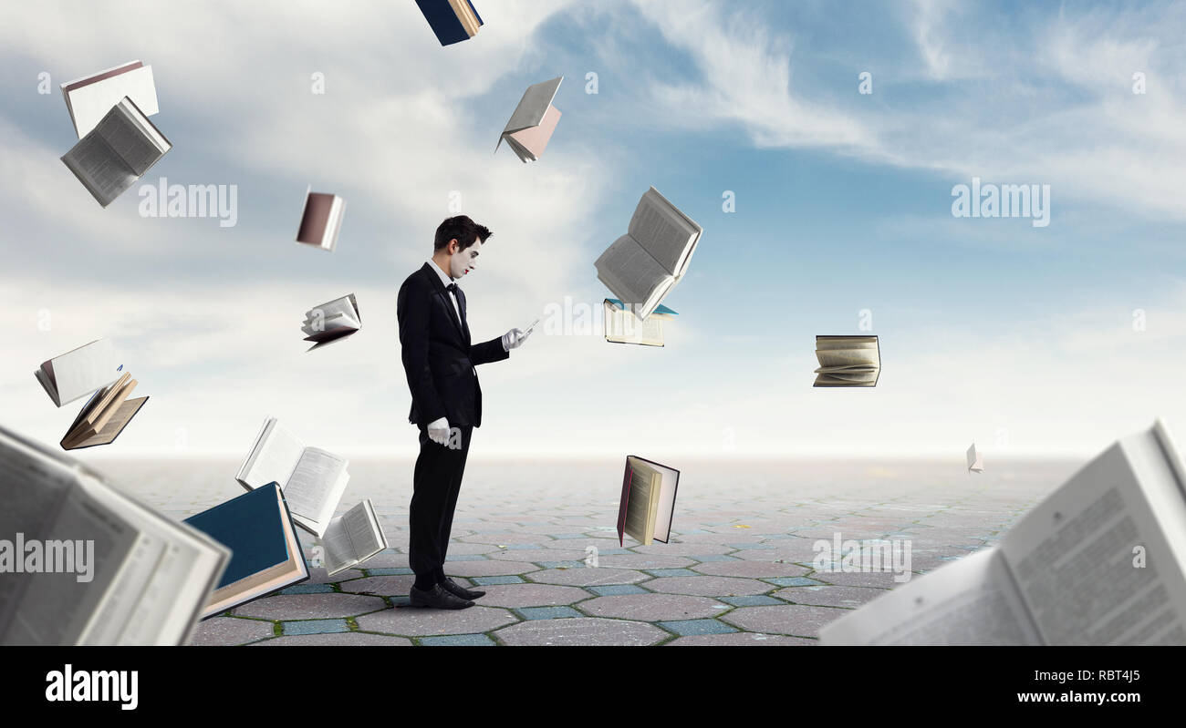 Jeune homme mime. Technique mixte Banque D'Images