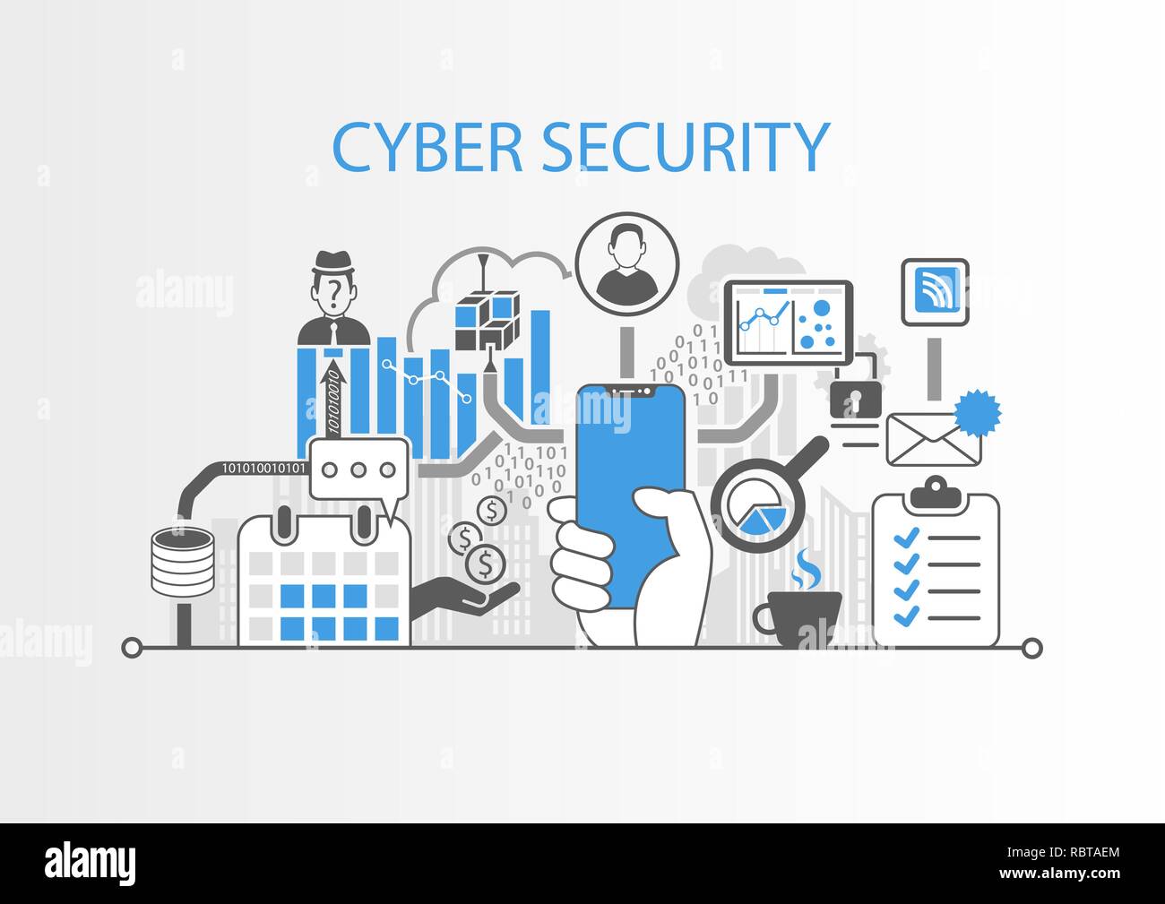 Cyber security concept with hand holding cadre moderne smart phone gratuit Illustration de Vecteur