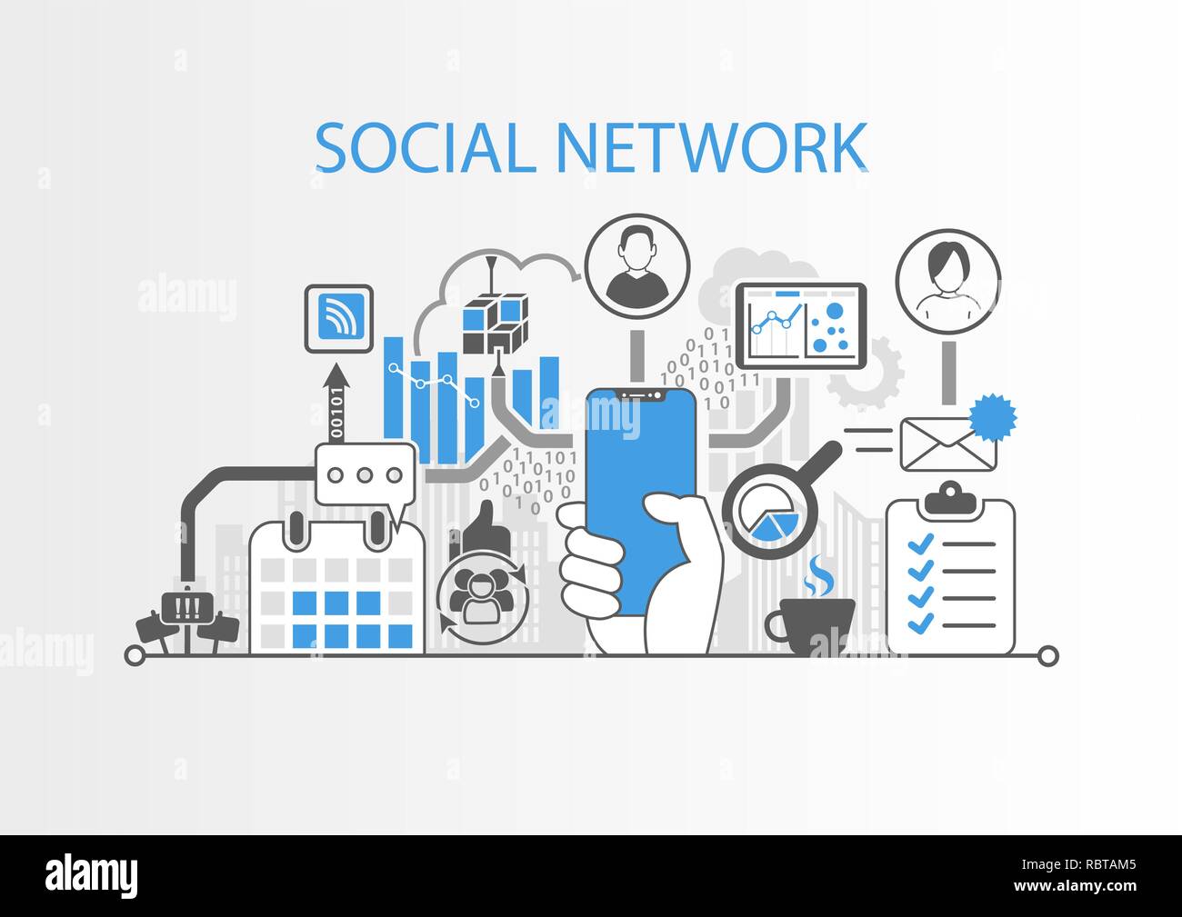 Social network concept with hand holding cadre moderne smart phone gratuit Illustration de Vecteur