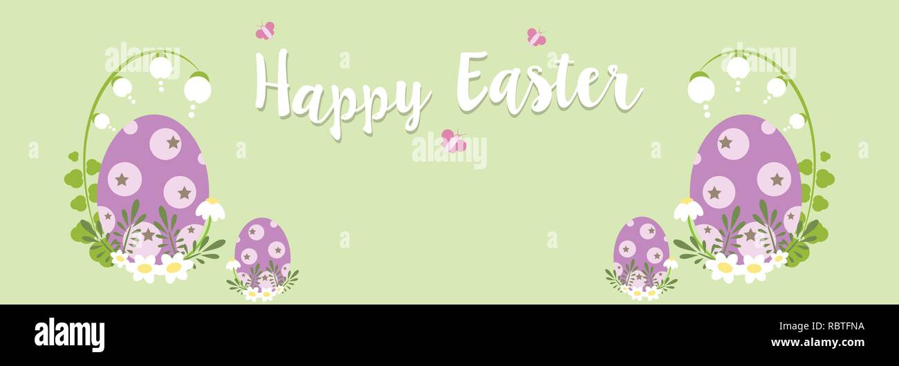 Joyeuses Pâques avec des œufs et des fleurs sur fond vert - vector illustration Illustration de Vecteur