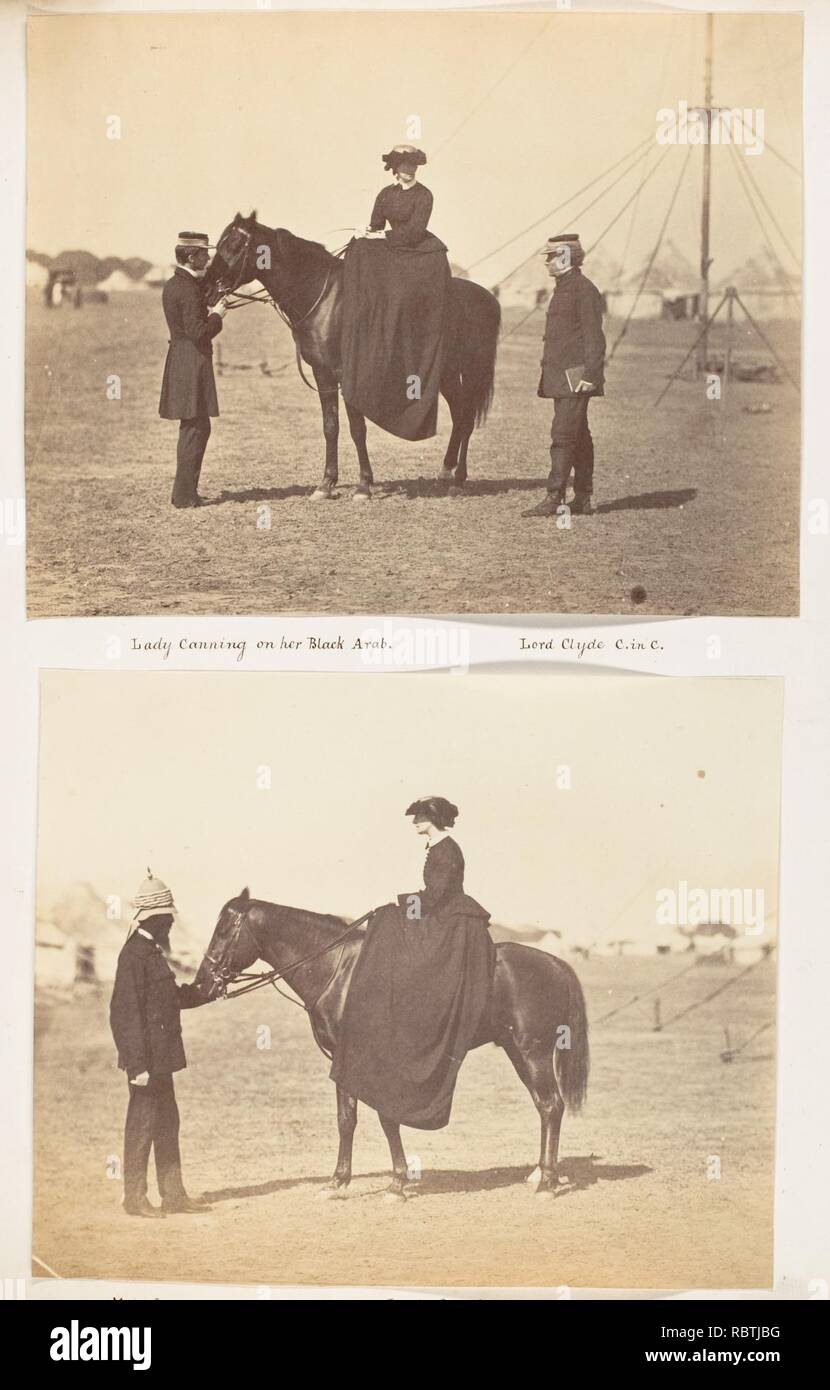 -Dame Canning sur son arabe noir et lord Clyde, Commandant en Chef- Banque D'Images