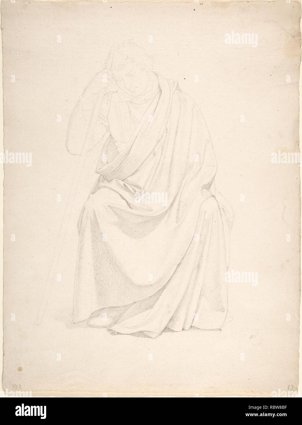 382512 Artiste : Johann Friedrich Overbeck, allemand, L ?beck 1789 ?1869 Rome, une étude de draperie d'un homme assis, début xixe siècle, Graphite, feuille : 11 5/8 x 8 7/8 in. (29,5 x 22,6 cm). Banque D'Images