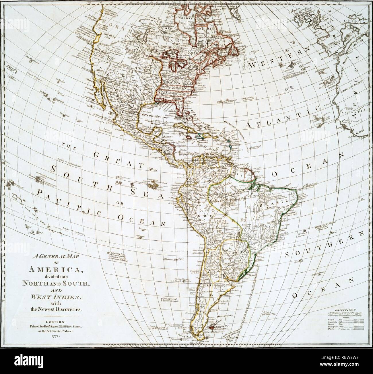 Une carte générale d'Amérique divisée en Nord et Sud, et des Antilles - avec les dernières découvertes. Banque D'Images