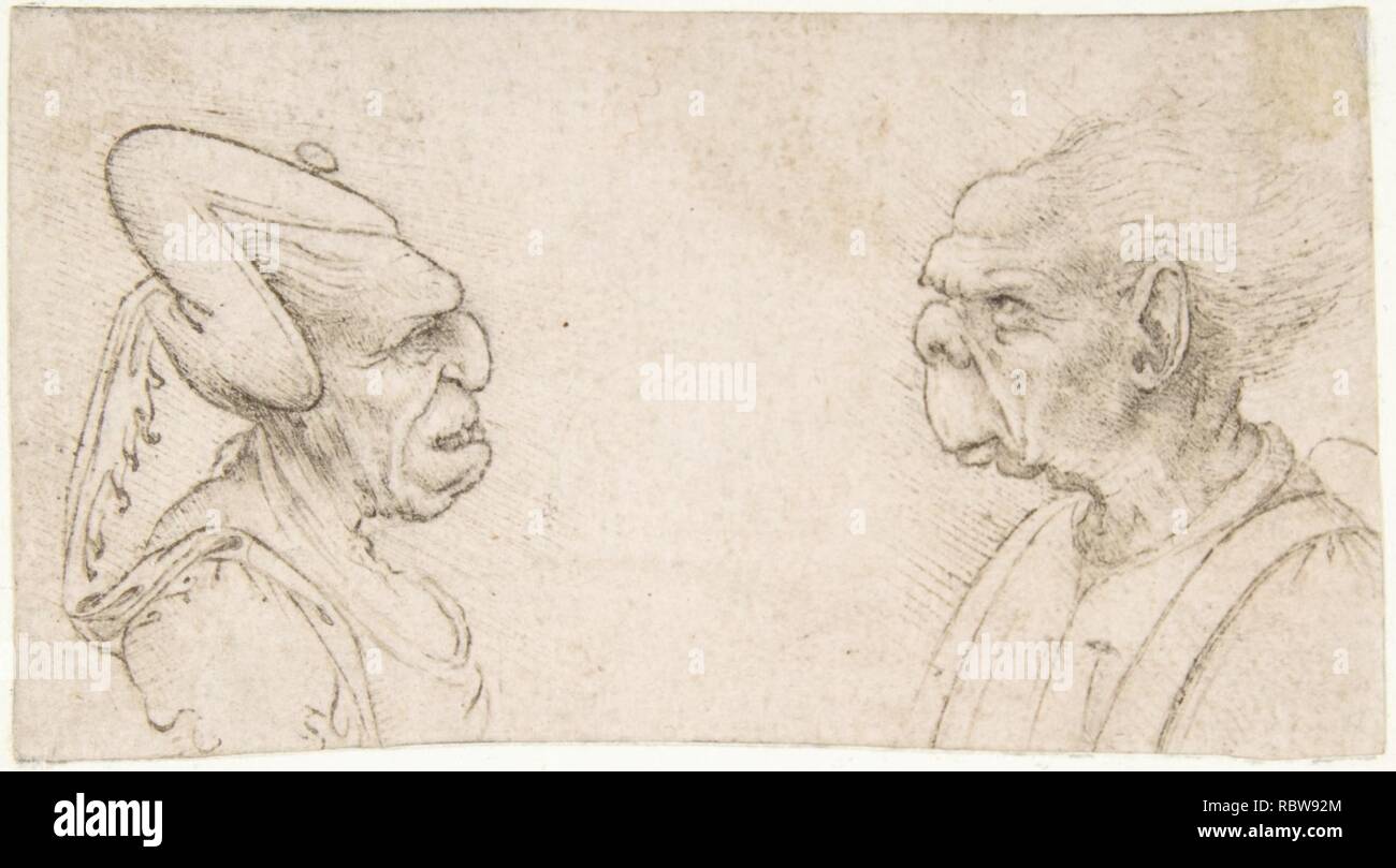 339175 Un couple Grotesque- Vieille Femme avec une coiffe et vieil homme avec de grandes oreilles et manque d'un Chin Banque D'Images