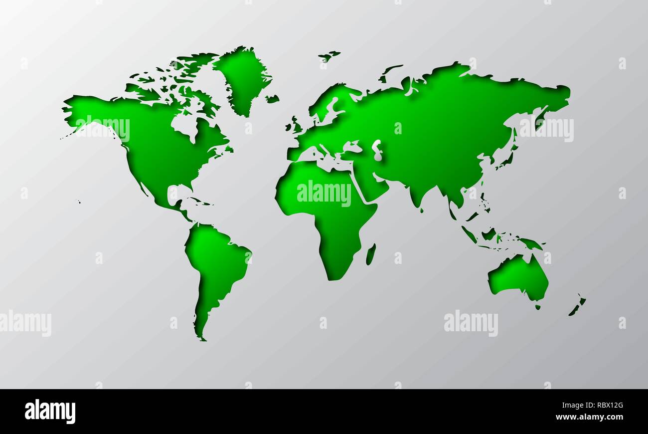 L'art du papier du monde vert site isolé. Vector illustration. Carte du monde est découpé dans du papier. Illustration de Vecteur