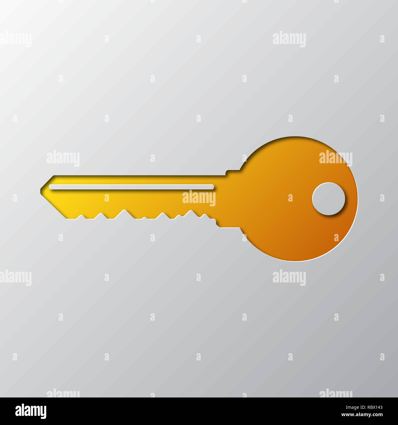 L'art du papier de la touche jaune isolé. Vector illustration. L'icône de clé est découpé dans du papier. Illustration de Vecteur