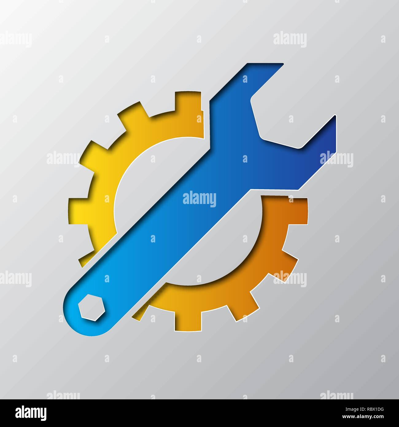 L'art du papier de la clé et de la roue dentée, isolé. Vector illustration. Service concept icône est sculpté dans du papier. Illustration de Vecteur