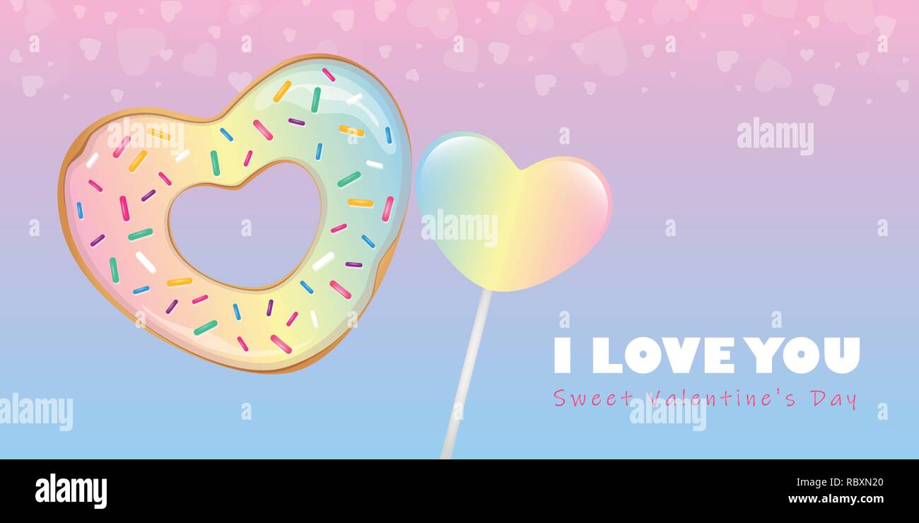 Valentines Day candy sweet colorés en forme d'coeur beigne et lollipop vector illustration EPS10 Illustration de Vecteur