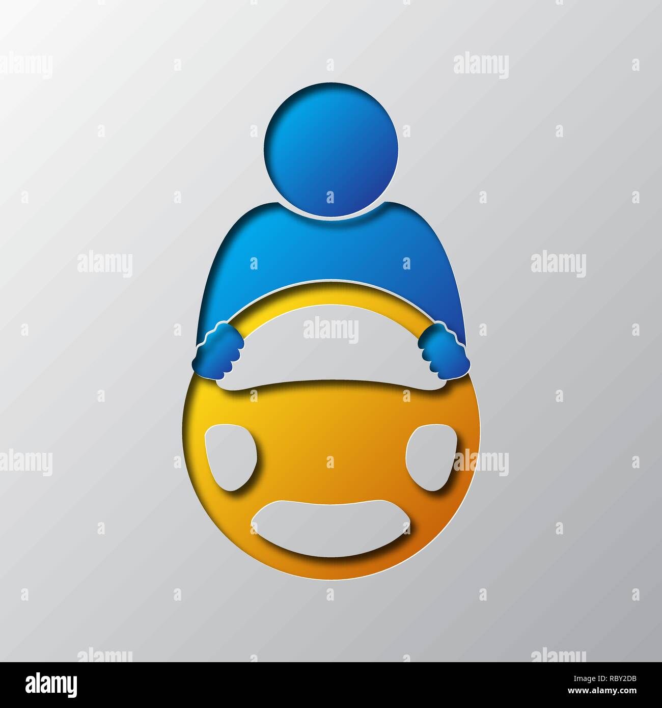 Schéma du conducteur derrière le volant. Vector illustration. L'icône du volant est découpé dans le papier. Illustration de Vecteur