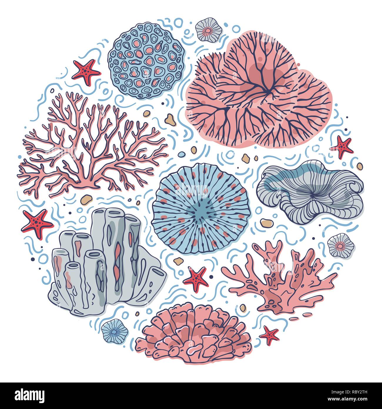Concept sous-marine corail cercle Illustration de Vecteur