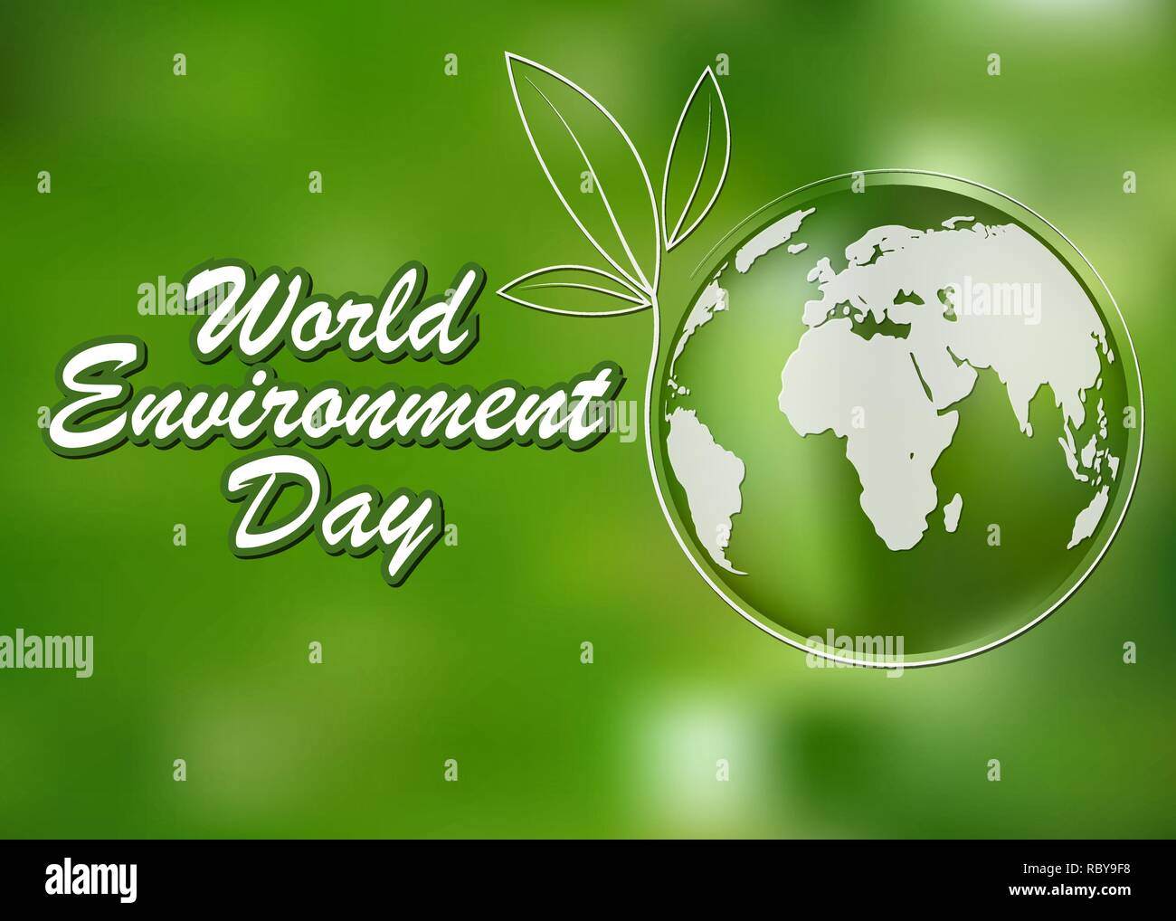 La Journée mondiale de l'environnement. Vector illustration. Globe avec lettrage sur fond vert vif. Illustration de Vecteur