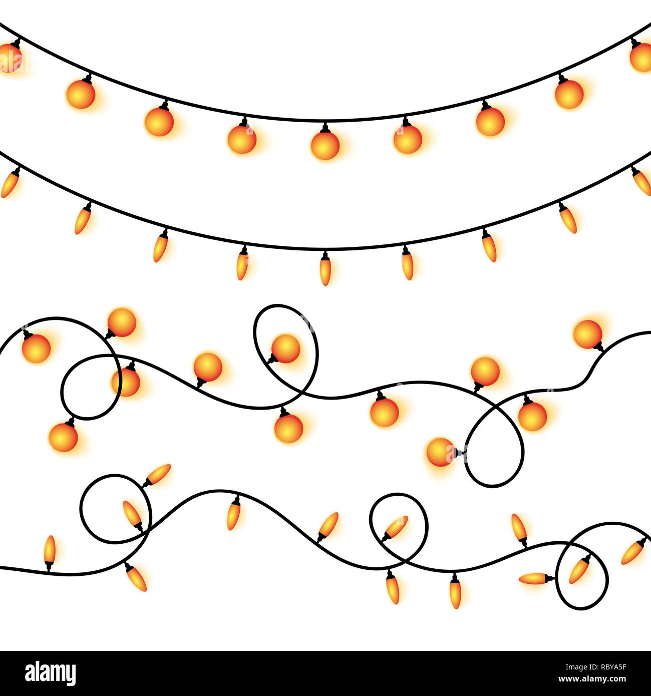 Ensemble de guirlandes brillant sur fond blanc. Vector illustration. Ampoules de Noël lumière rougeoyante. Illustration de Vecteur