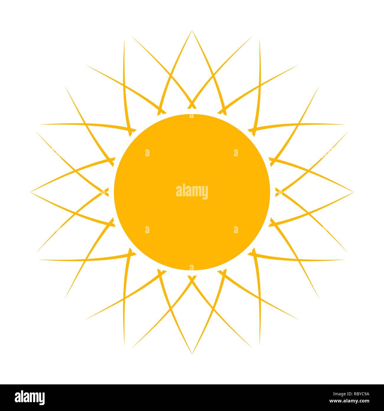 L'icône jaune soleil en télévision design. Vector illustration. Symbole du soleil, isolé sur fond blanc Illustration de Vecteur