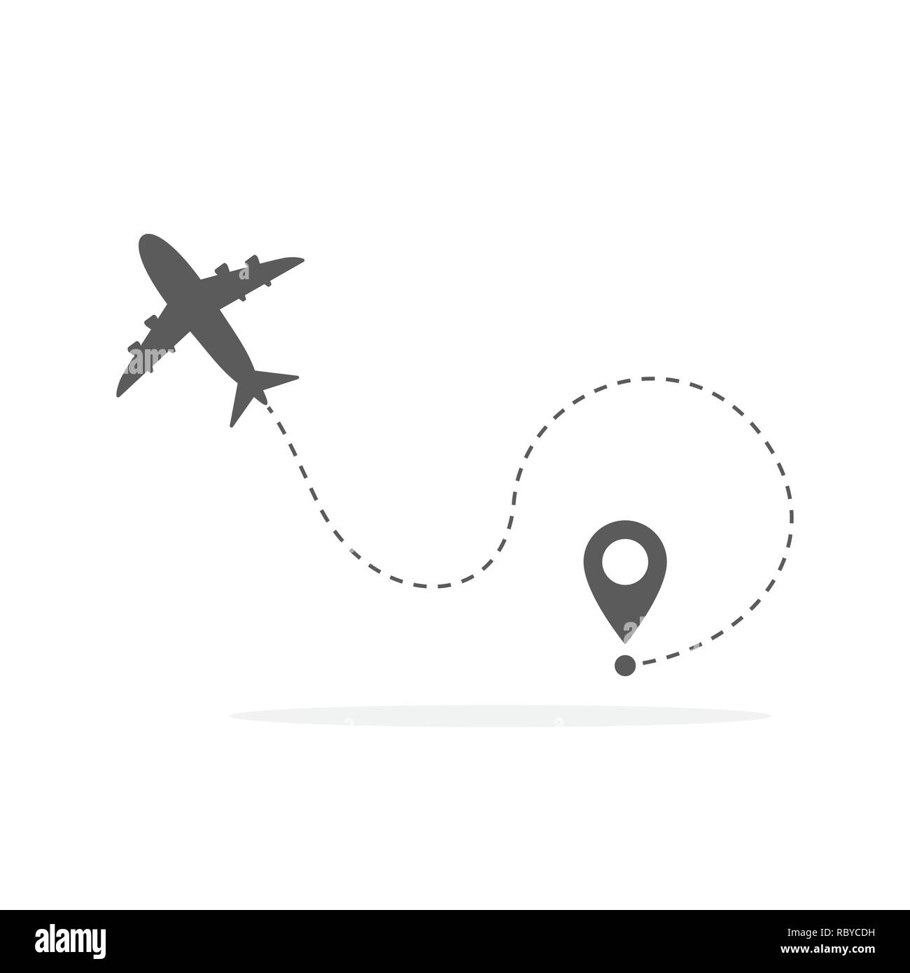Avion et sa piste sur fond blanc. Vector illustration. Chemin de vol de l'aéronef et de son itinéraire Illustration de Vecteur