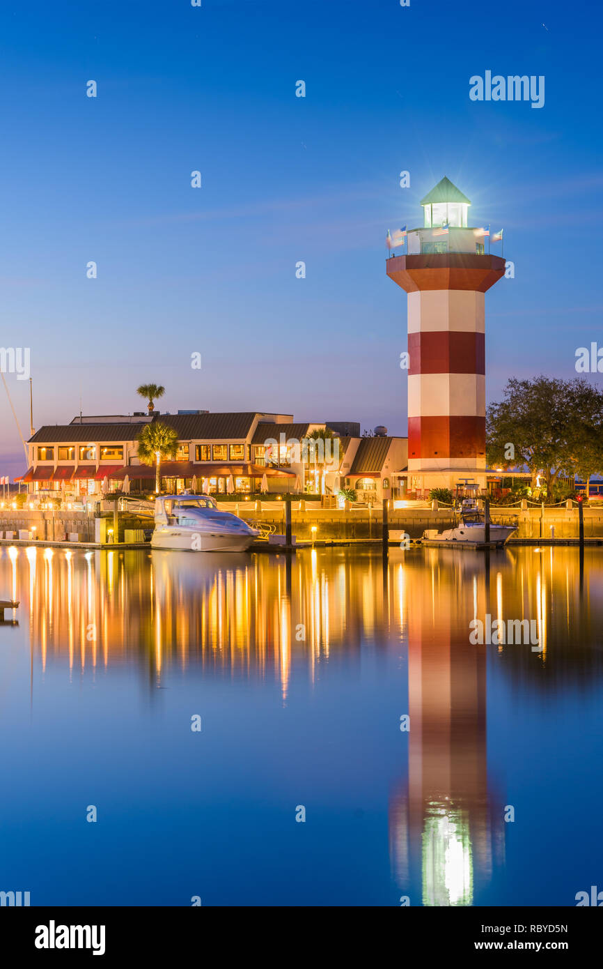 Hilton Head, Caroline du Sud, USA phare au crépuscule. Banque D'Images