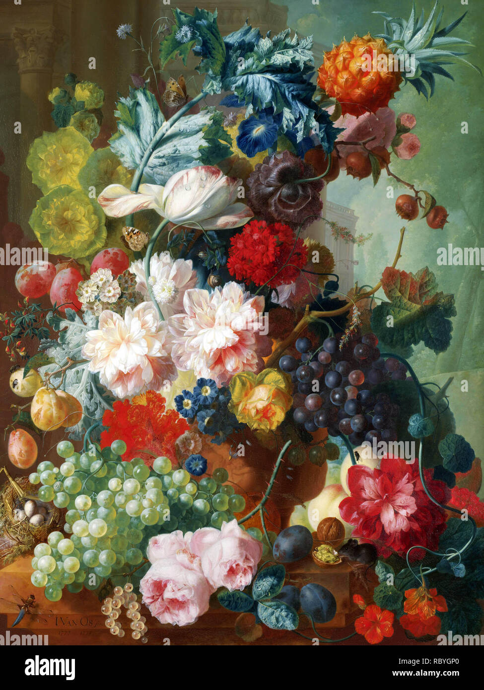 Jan van Os, fruits et fleurs dans un vase en terre cuite, 1777-8.jpg - RBYGP0 Banque D'Images