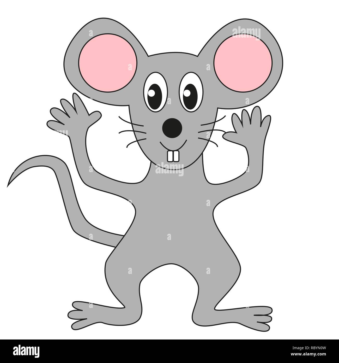 Funny cartoon gris souris isolé sur un fond blanc. Illustration de Vecteur