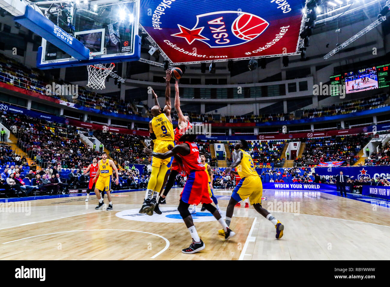 Alex Tyus, # 9 de Maccabi Tel Aviv, vu en action contre le CSKA Moscou en 18 ronde de la Turkish Airlines Euroleague match de la saison 2018-2019. Maccabi Tel Aviv a battu le CSKA Moscou, 93-76. Banque D'Images