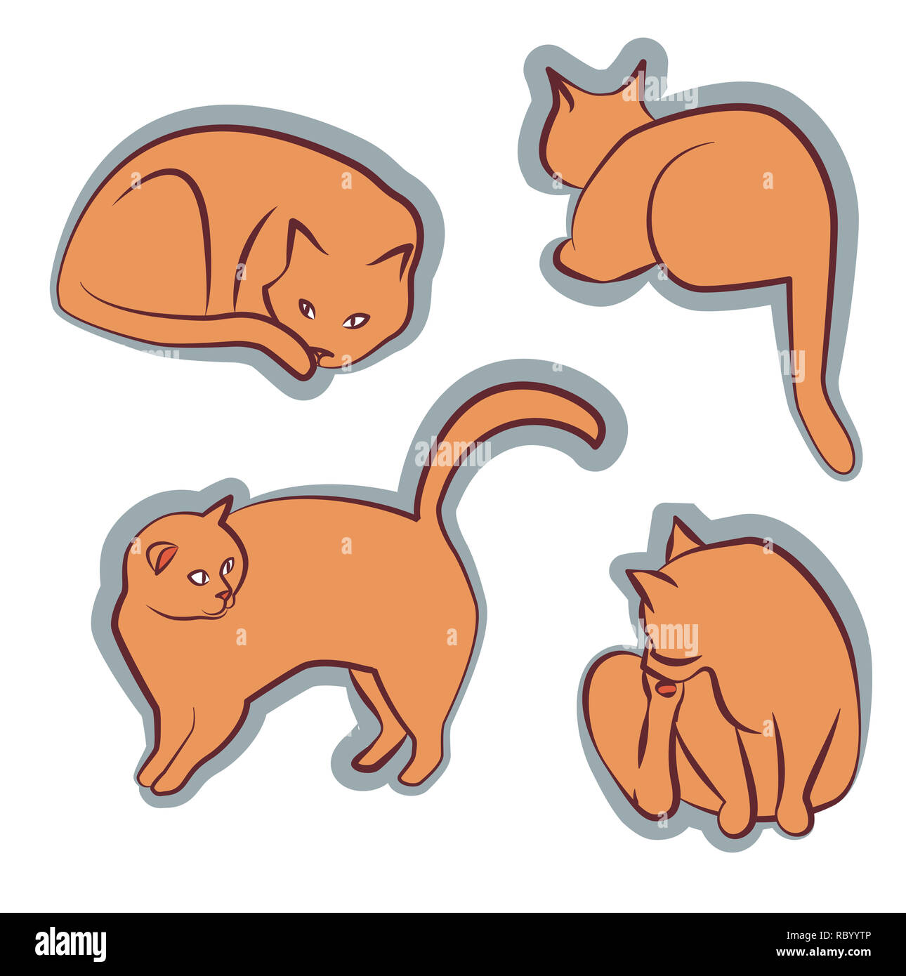 Clipart Orange poses différentes cat Banque D'Images