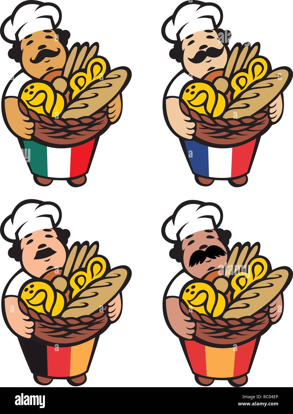 Cartoon Baker prend panier avec du pain et des brioches, vector illustration Illustration de Vecteur