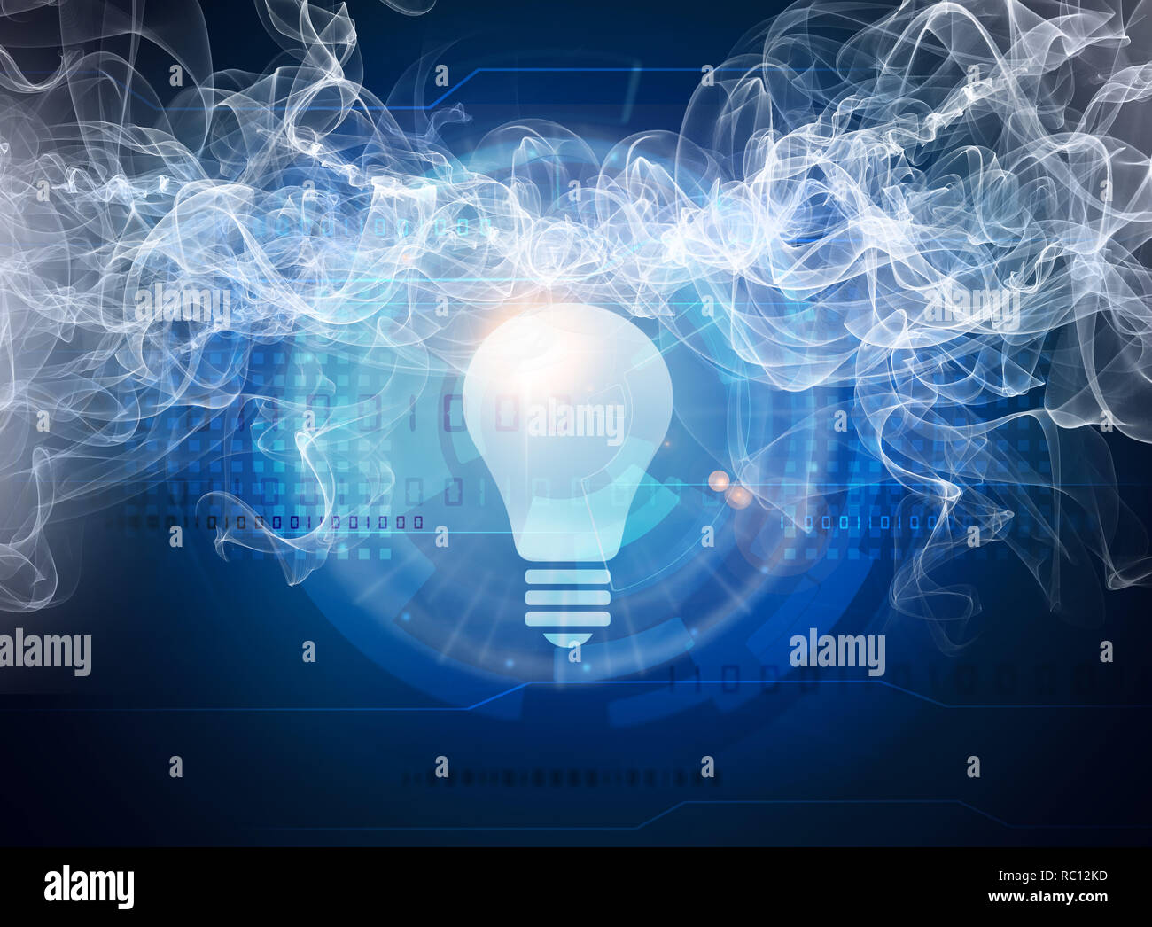 Symbole de l'ampoule sur dark blue futuristic background Banque D'Images
