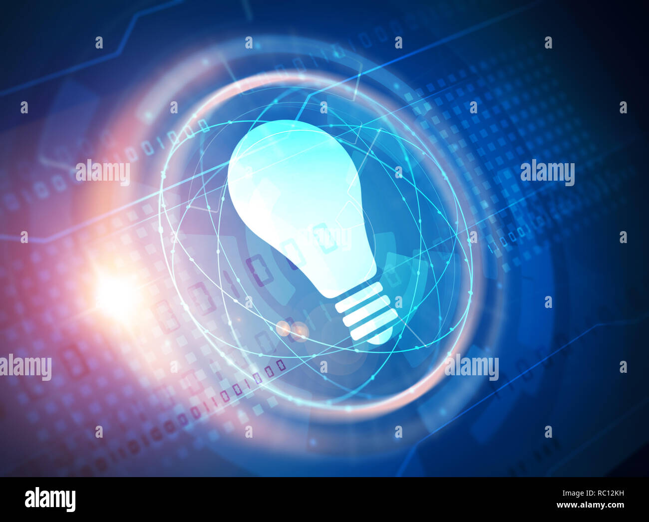 Symbole ampoule bleue sur fond de technologie Banque D'Images