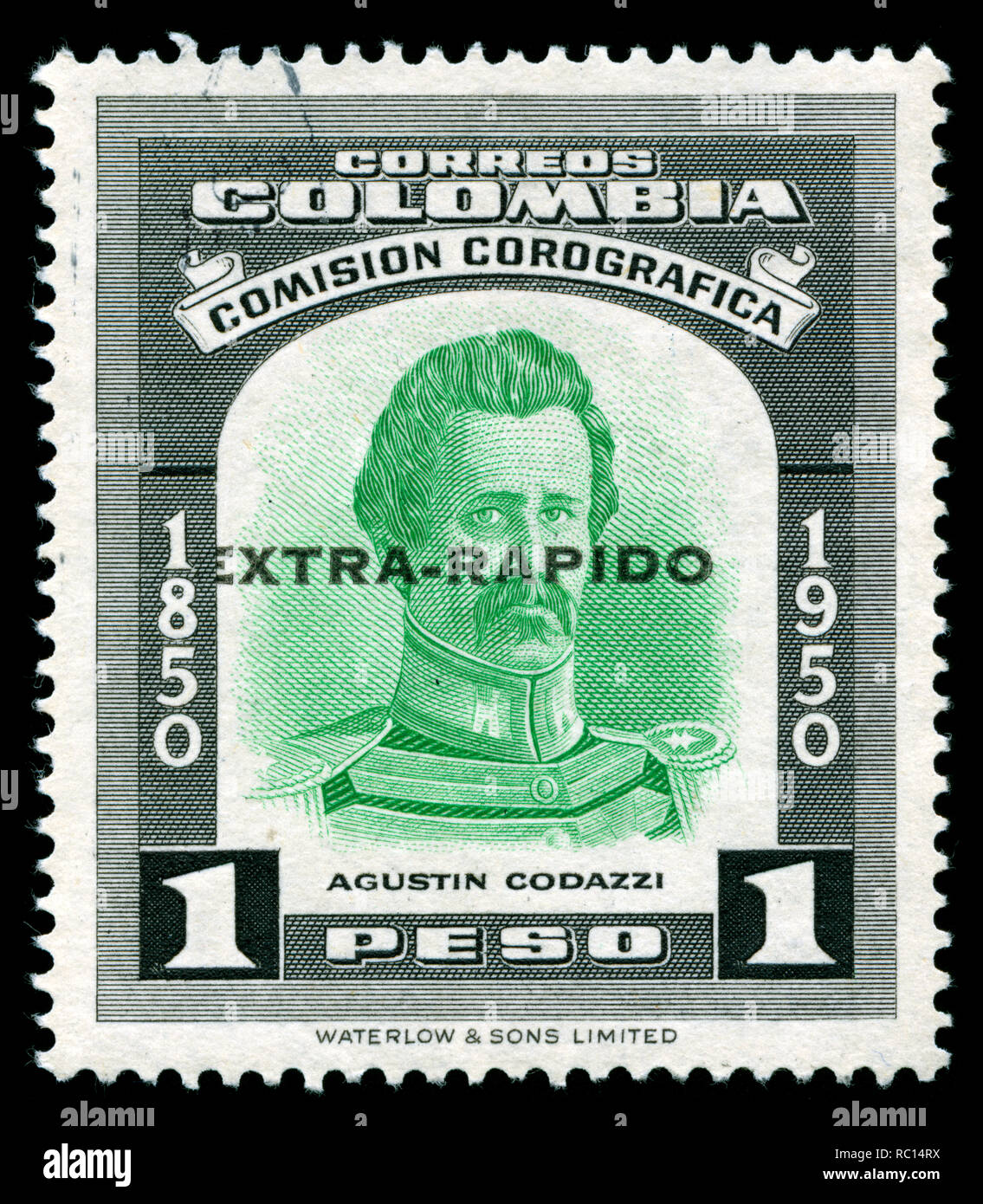 Timbre-poste de la Colombie dans l'établissement de la Commission Chorographic centenaire série émise en 1955 Banque D'Images