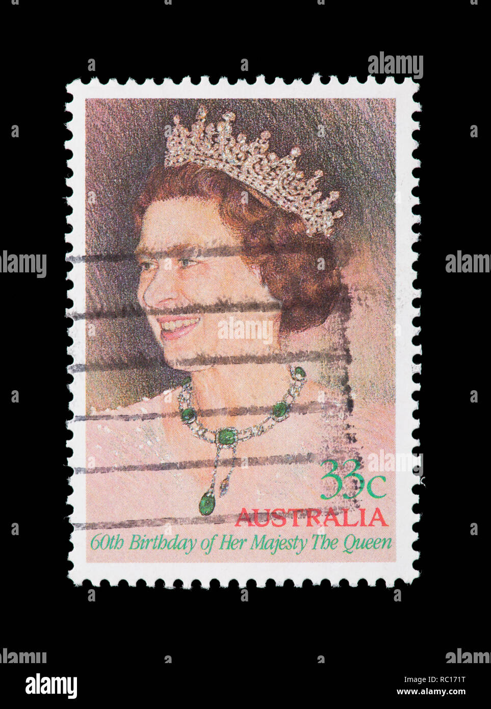 Timbre-poste de l'Australie qui représente la reine Elizabeth II pour son 60-ième anniversaire. Banque D'Images